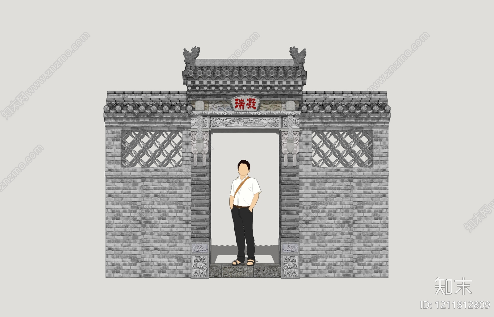 新中式入口大门SU模型下载【ID:1211812809】