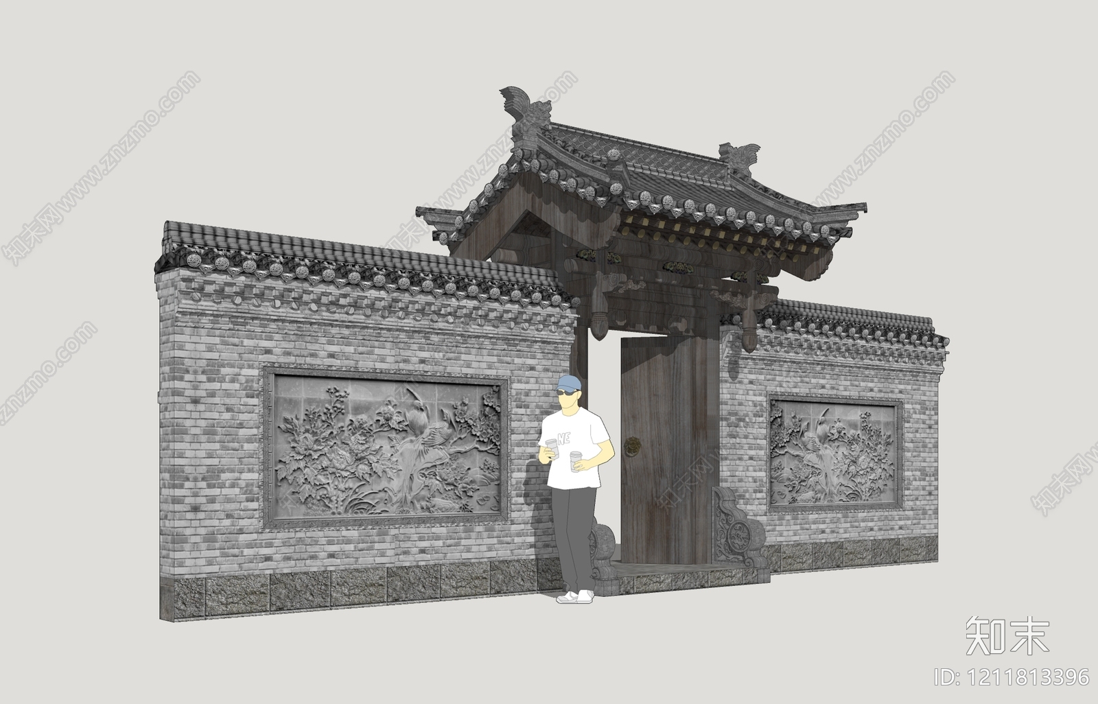 新中式入口大门SU模型下载【ID:1211813396】