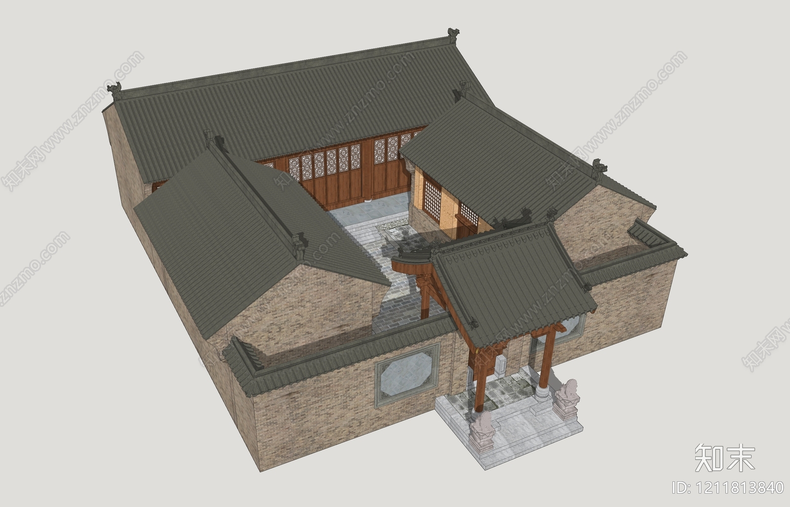 新中式四合院SU模型下载【ID:1211813840】