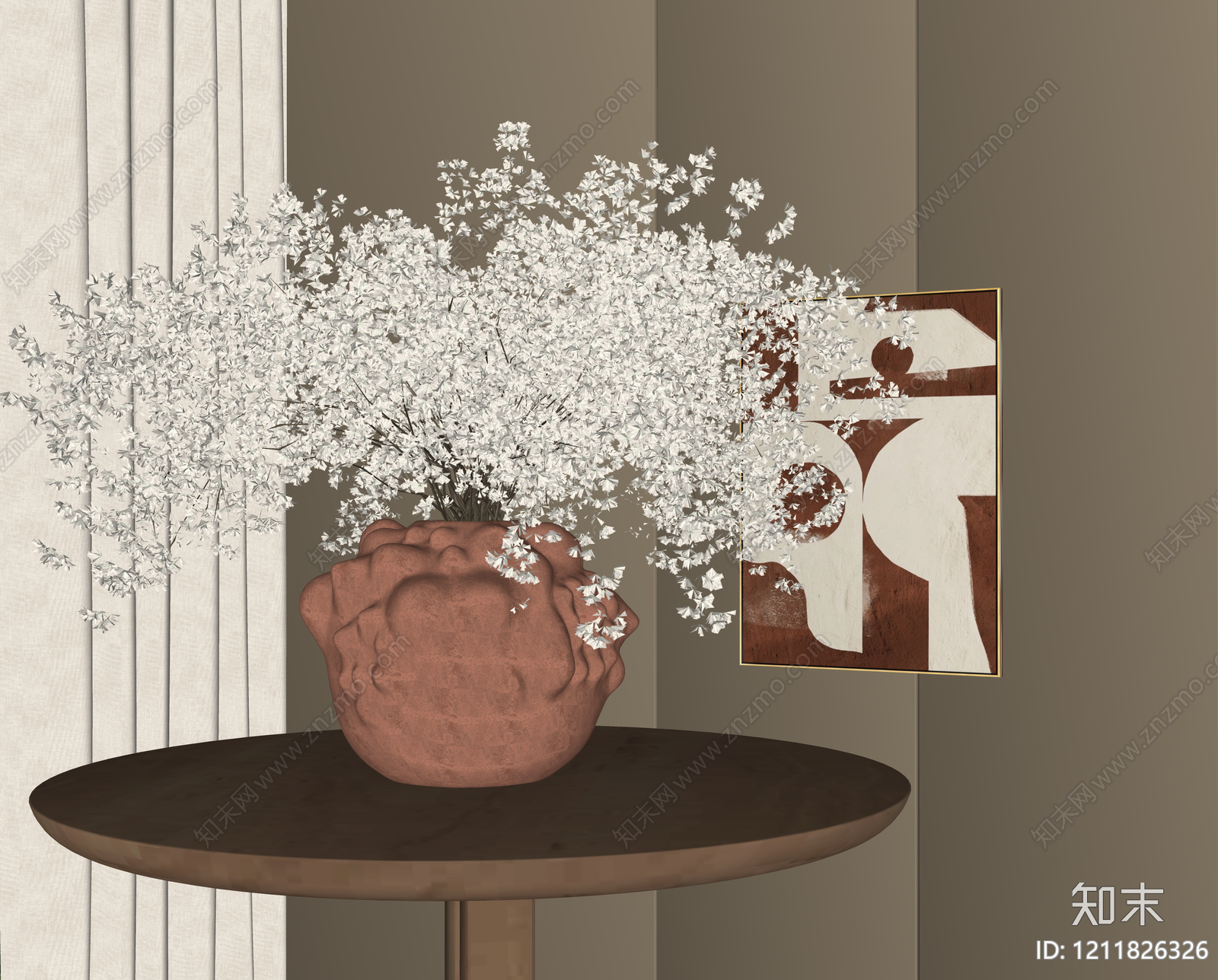 奶油风花艺SU模型下载【ID:1211826326】