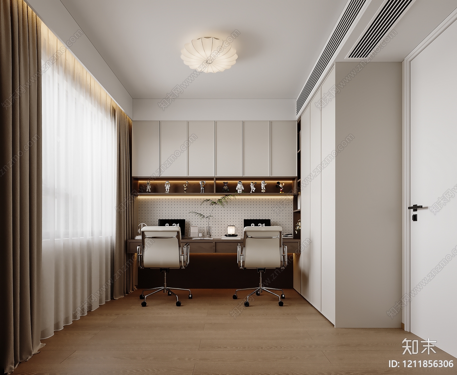 奶油风书房3D模型下载【ID:1211856306】
