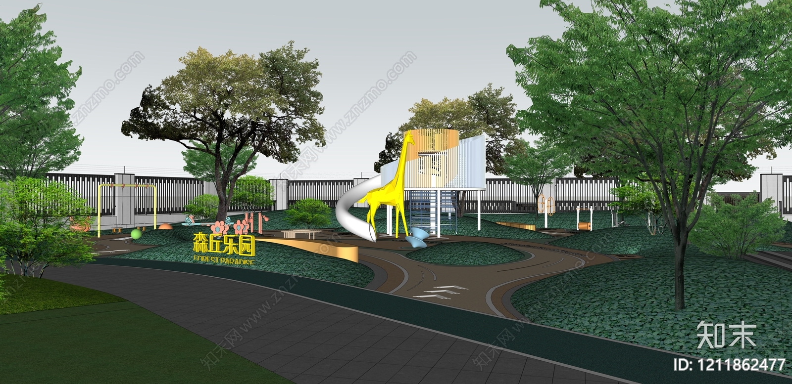 现代自然风儿童游乐空间SU模型下载【ID:1211862477】
