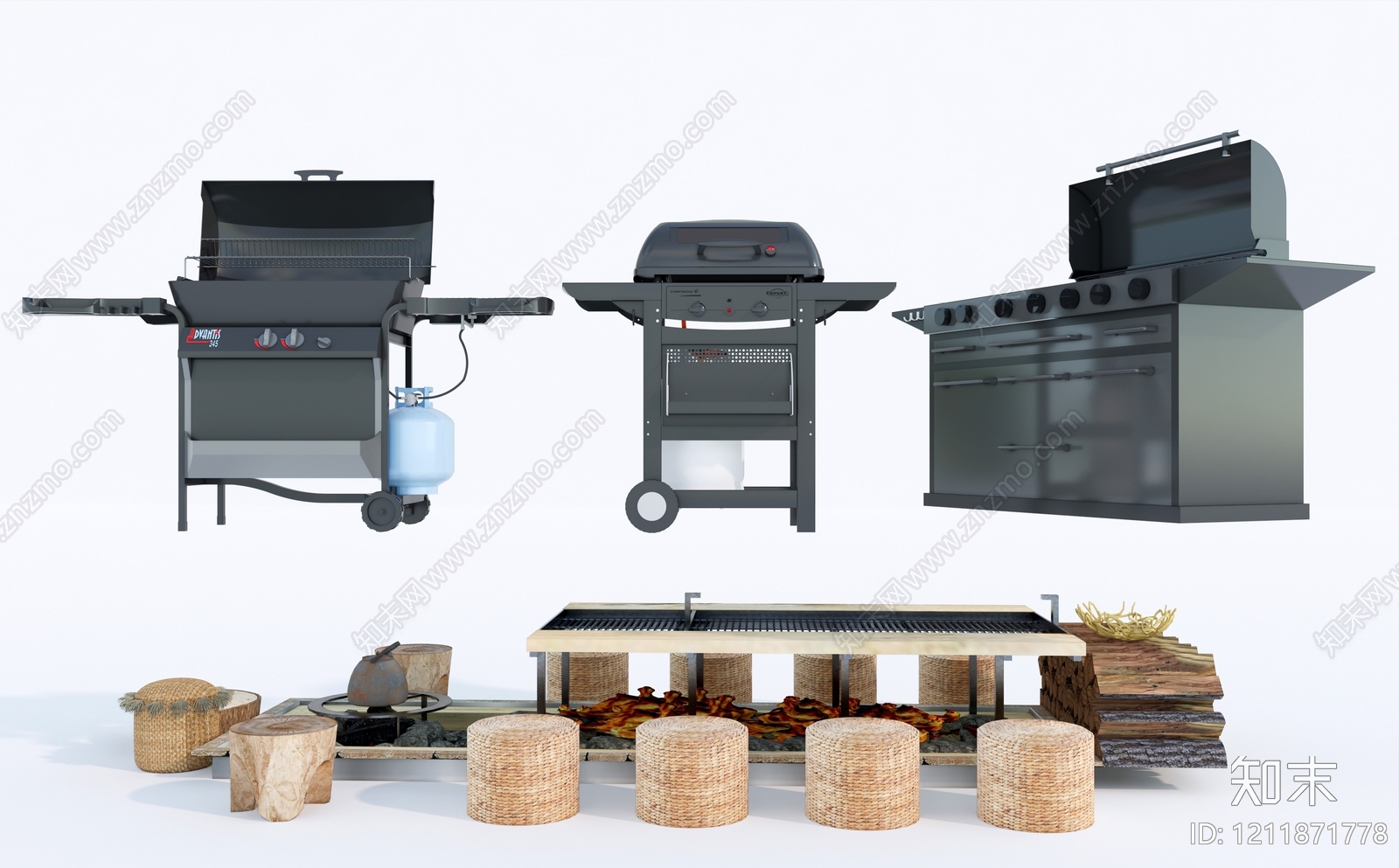 现代户外烧烤风格厨房用品组合SU模型下载【ID:1211871778】