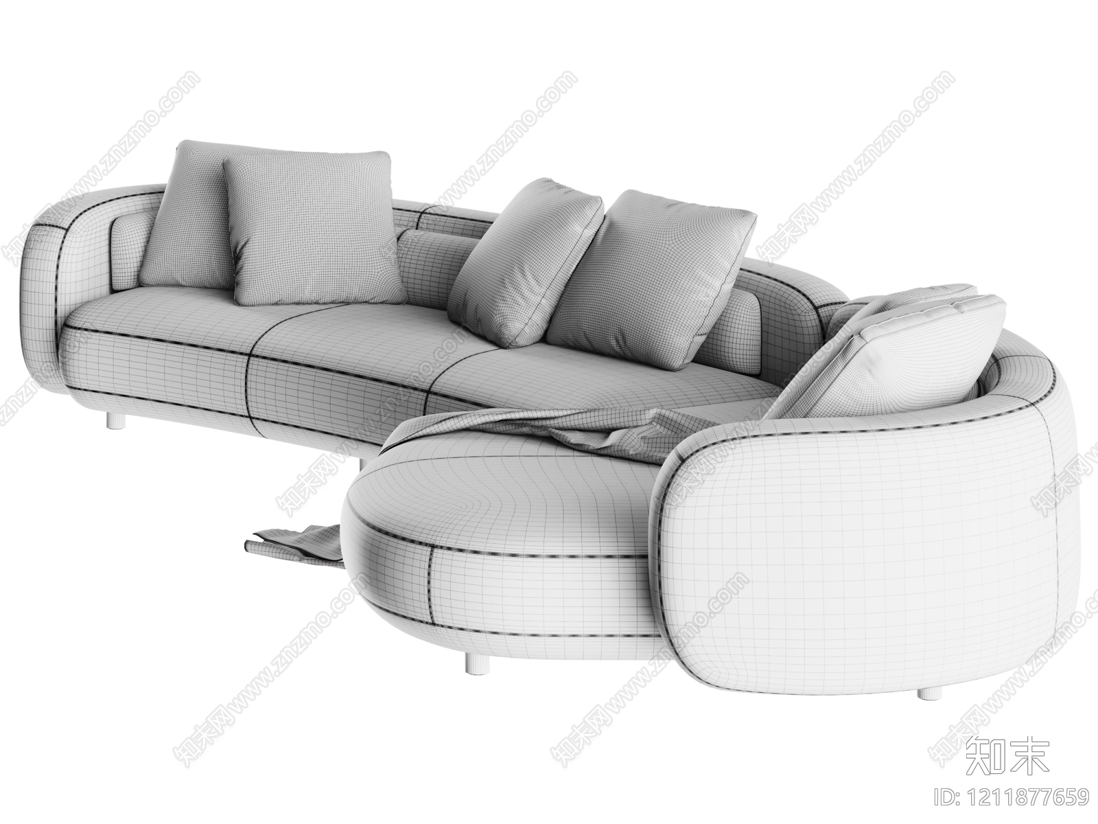 现代简约多人沙发3D模型下载【ID:1211877659】