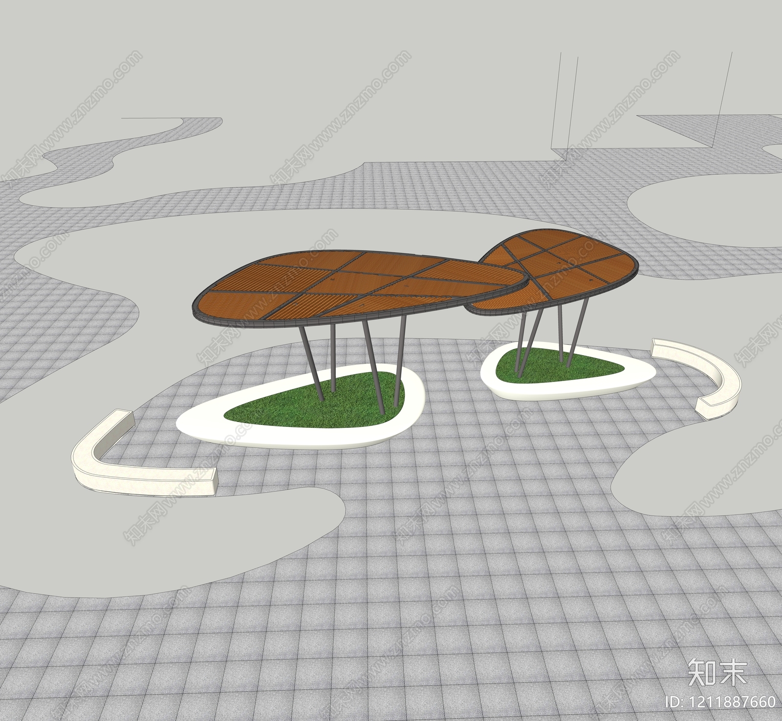 现代主义景观廊架SU模型下载【ID:1211887660】