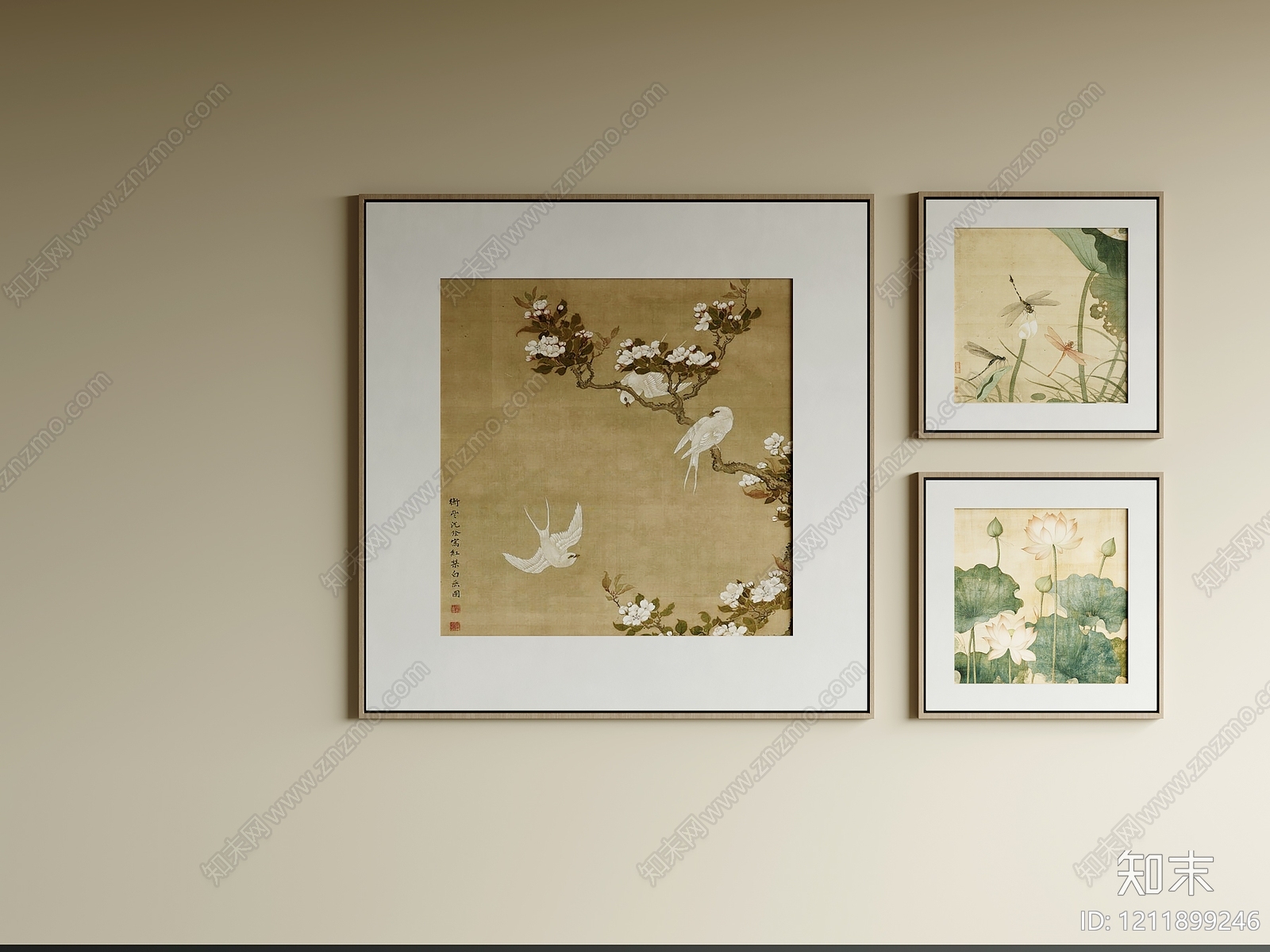 新中式宋式挂画3D模型渲染效果图