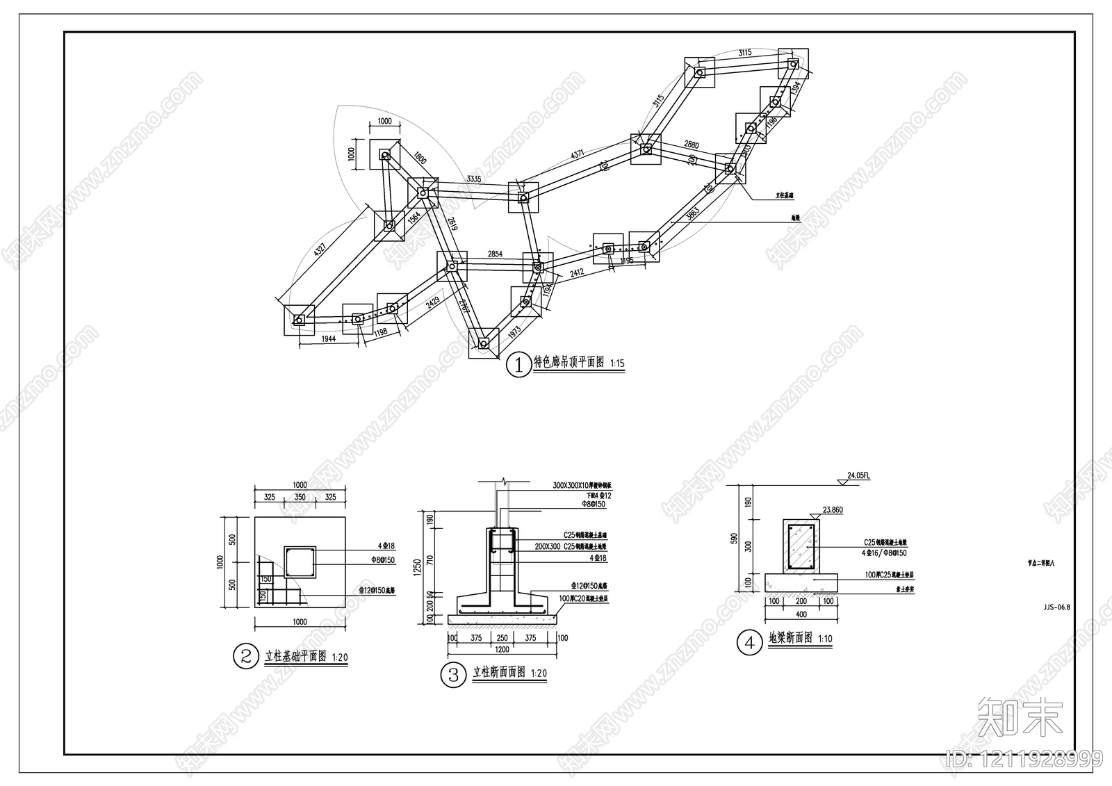 小区廊架cad施工图下载【ID:1211928999】