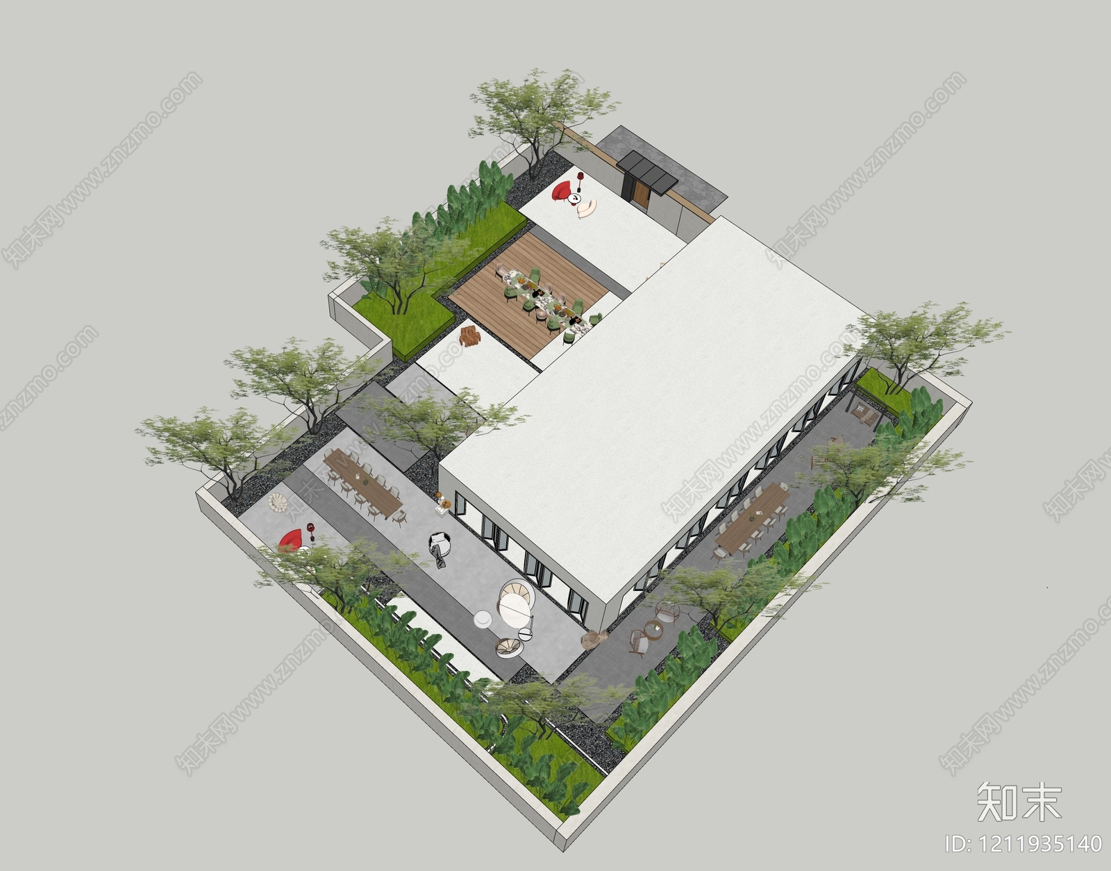 现代简约屋顶花园SU模型下载【ID:1211935140】