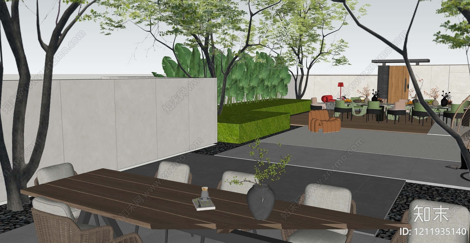 现代简约屋顶花园SU模型下载【ID:1211935140】