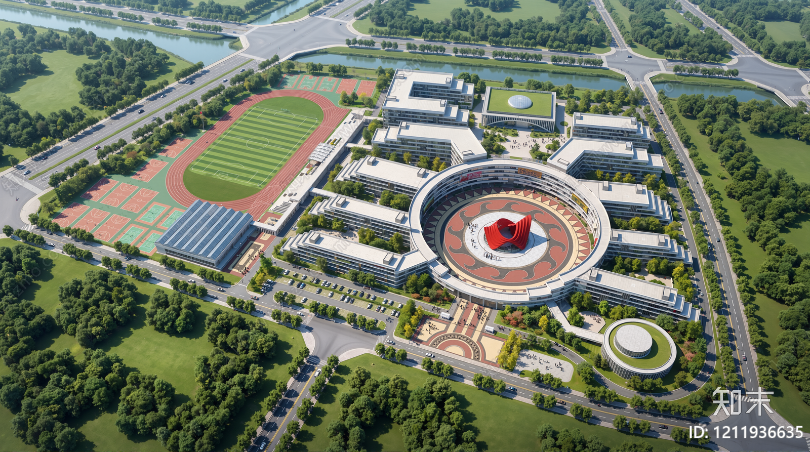 现代主义学校建筑SU模型下载【ID:1211936635】