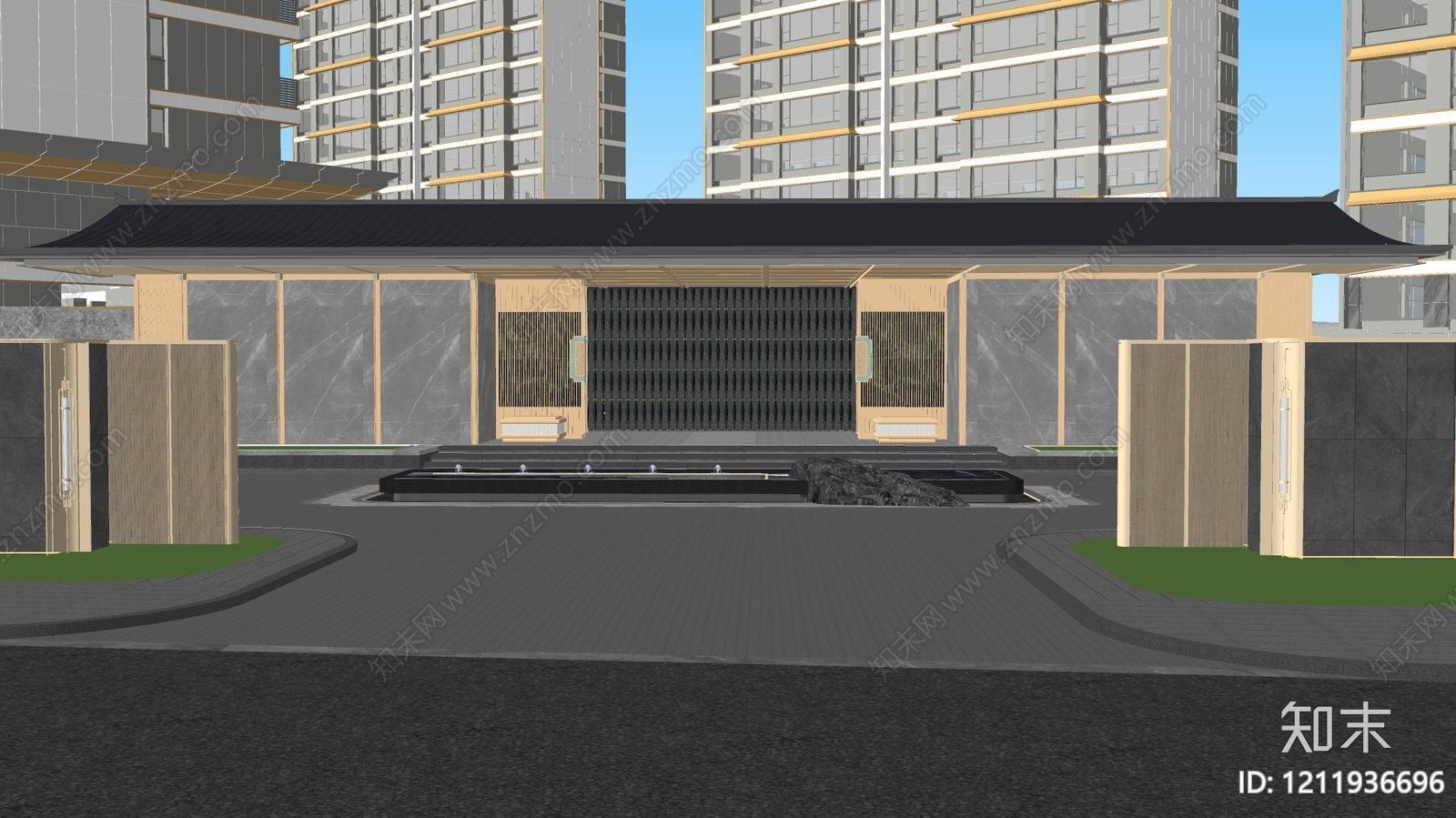 新中式入口大门SU模型下载【ID:1211936696】