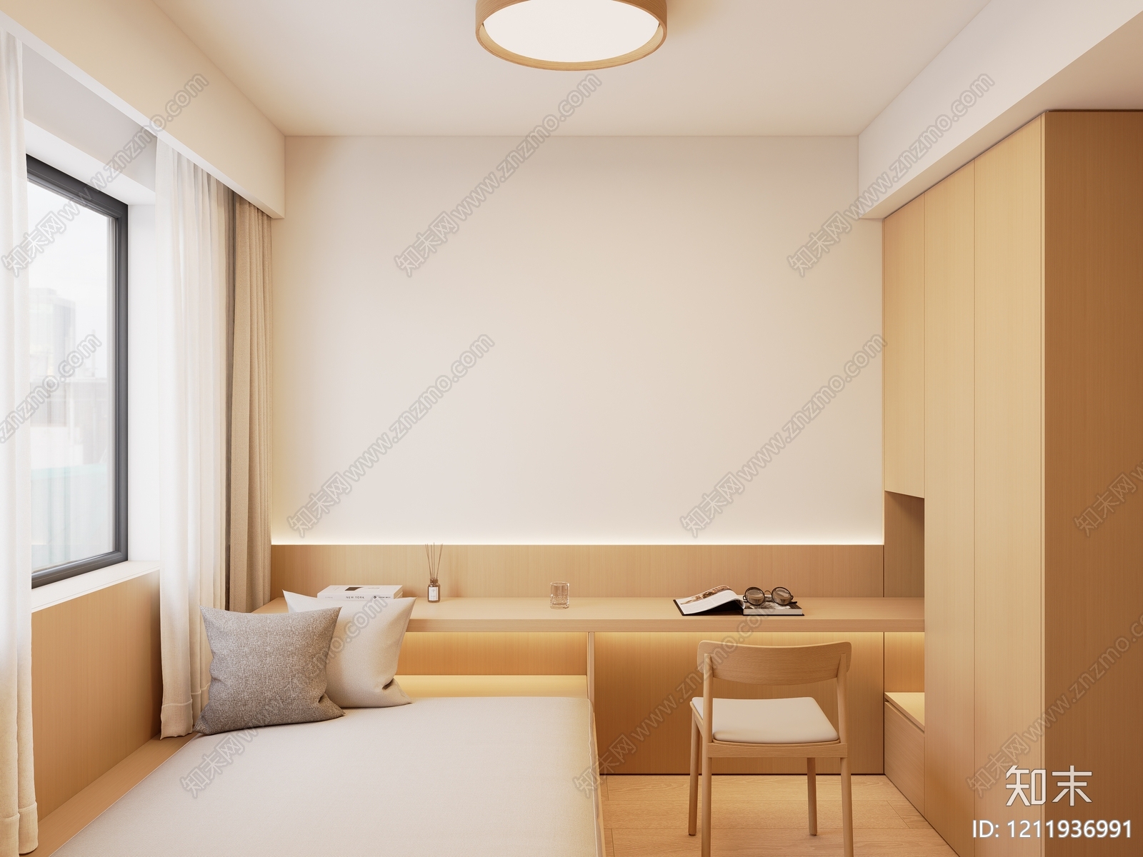 原木风榻榻米卧室SU模型下载【ID:1211936991】