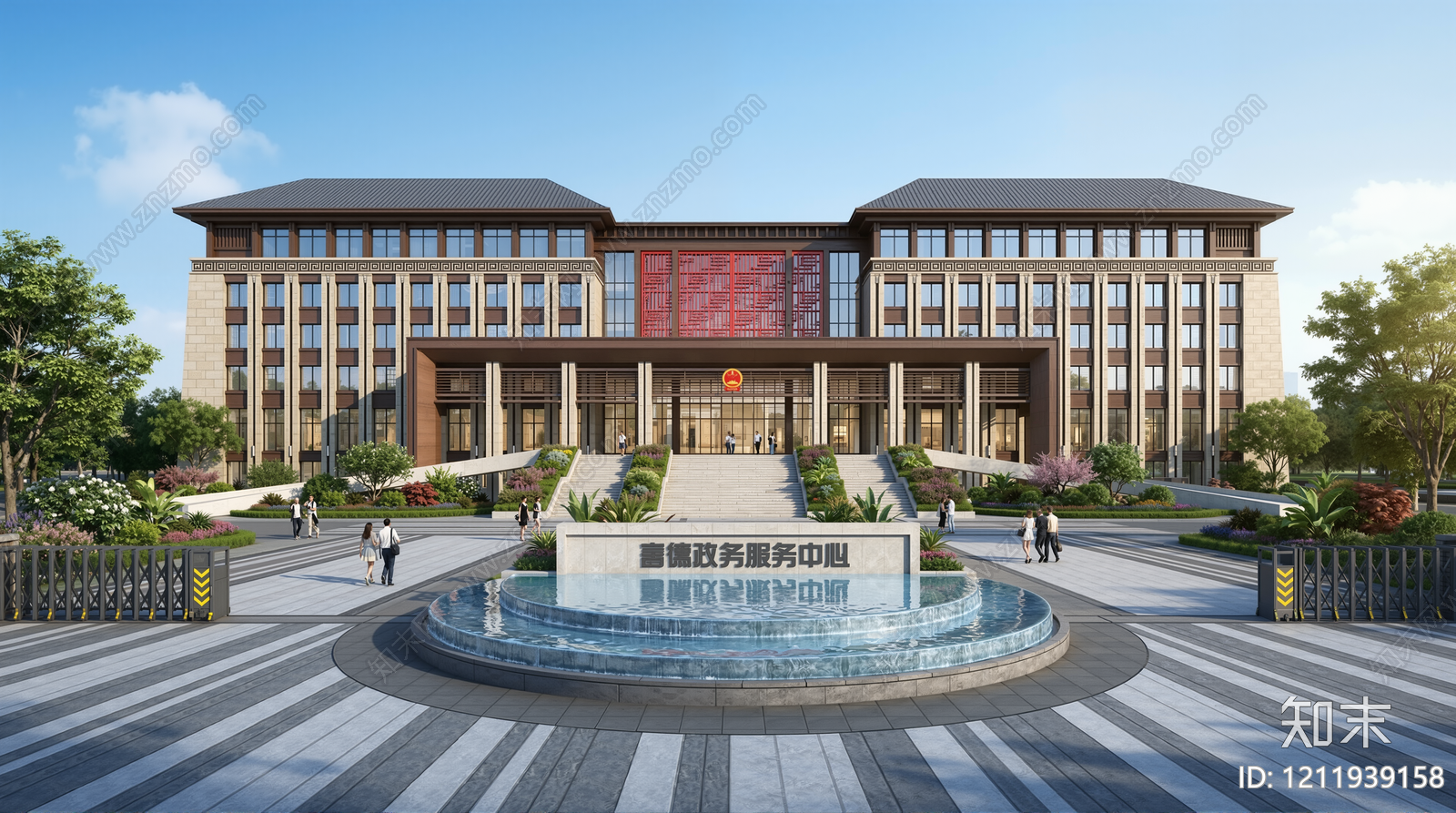 新中式政府办公楼SU模型下载【ID:1211939158】