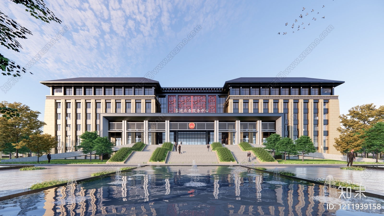 新中式政府办公楼SU模型下载【ID:1211939158】