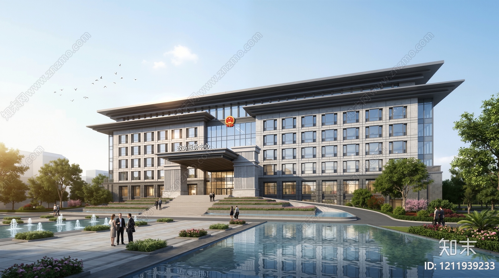 新中式政府办公楼SU模型下载【ID:1211939233】