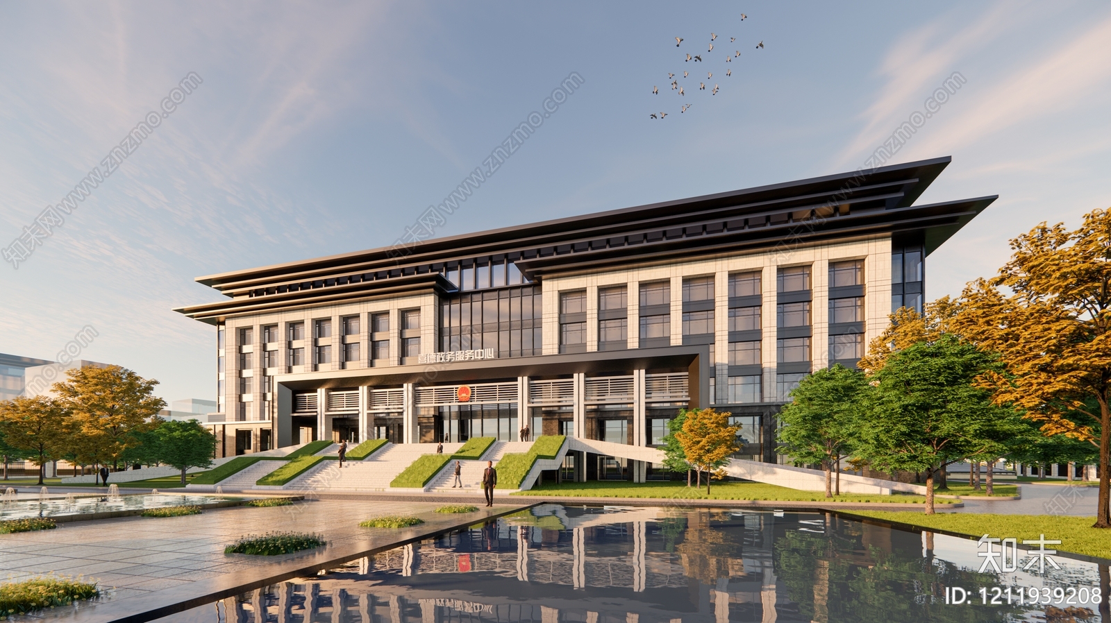 新中式政府办公楼SU模型下载【ID:1211939208】