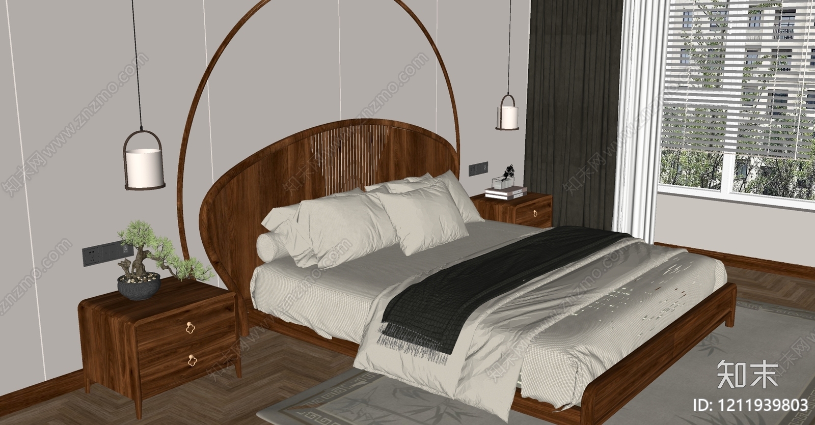 新中式家居卧室SU模型下载【ID:1211939803】