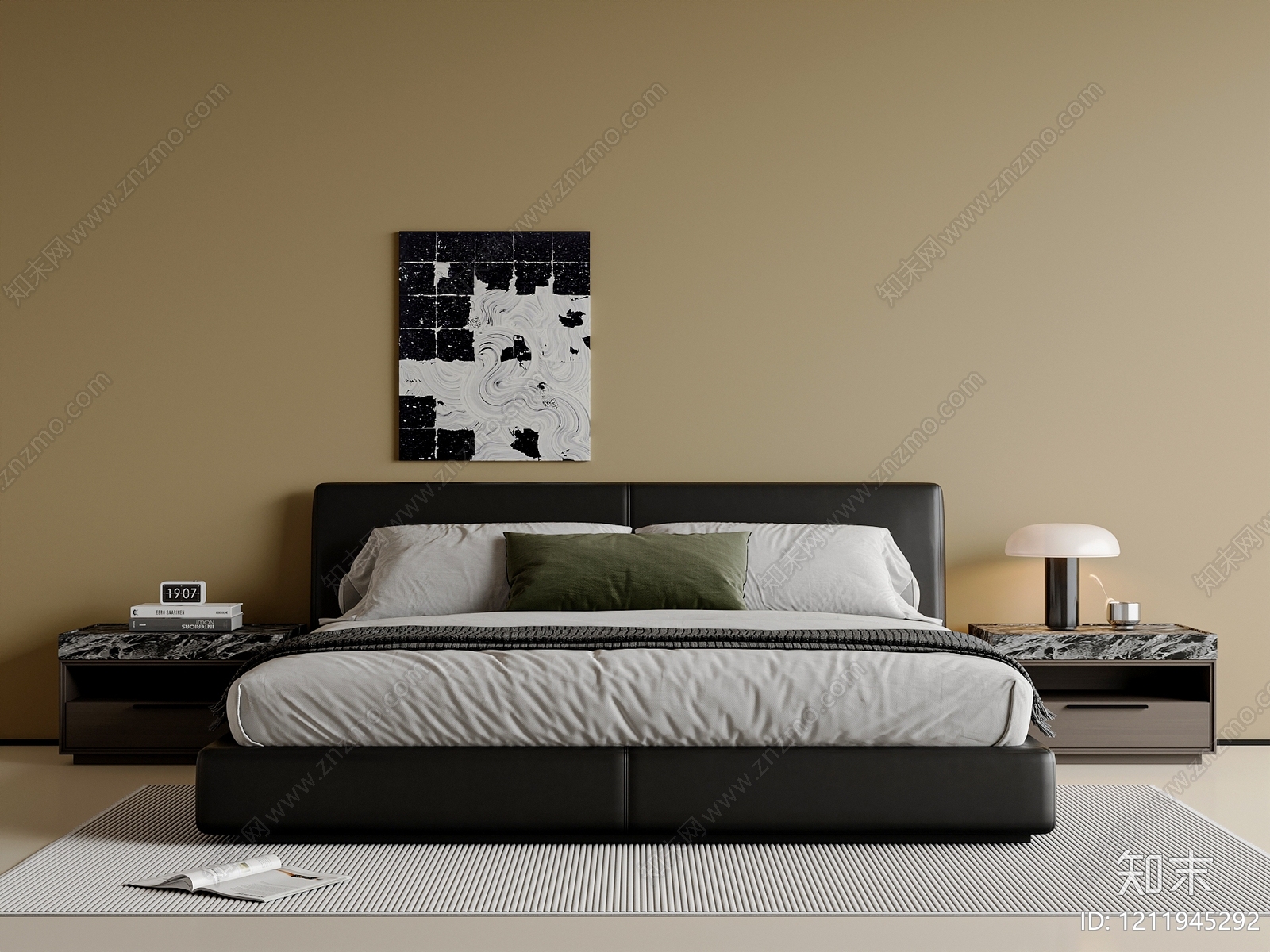 现代简约双人床3D模型下载【ID:1211945292】