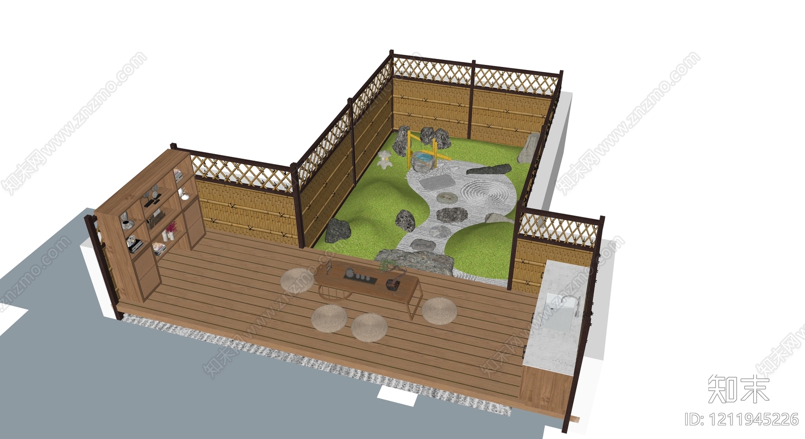 日式禅意屋顶花园SU模型下载【ID:1211945226】