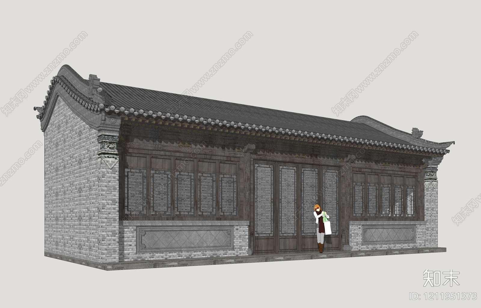 新中式古建筑SU模型下载【ID:1211951373】