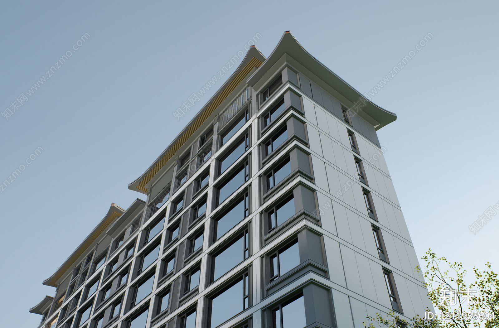 新中式高层住宅SU模型下载【ID:1211958604】