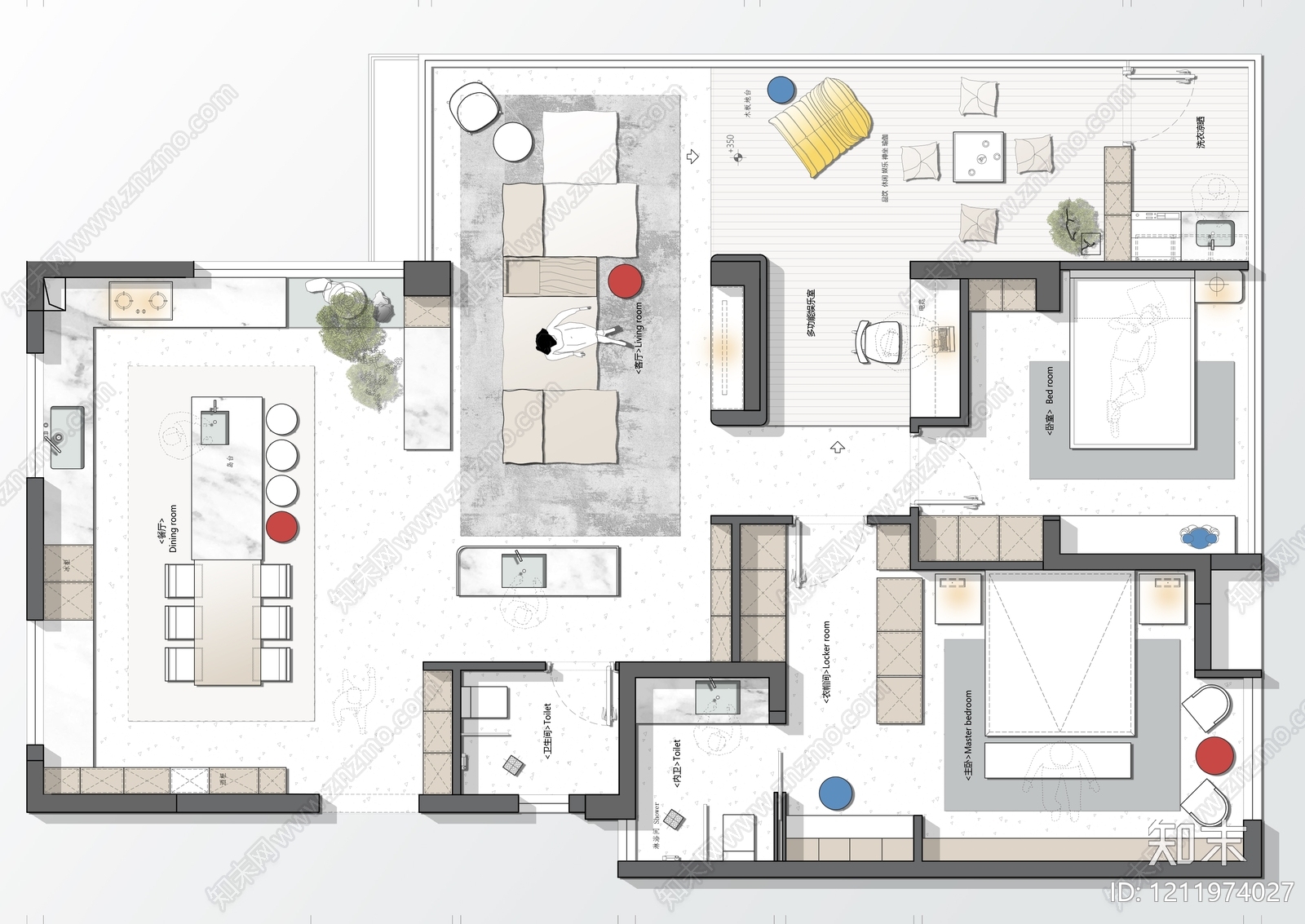 小户型平层施工图下载【ID:1211974027】