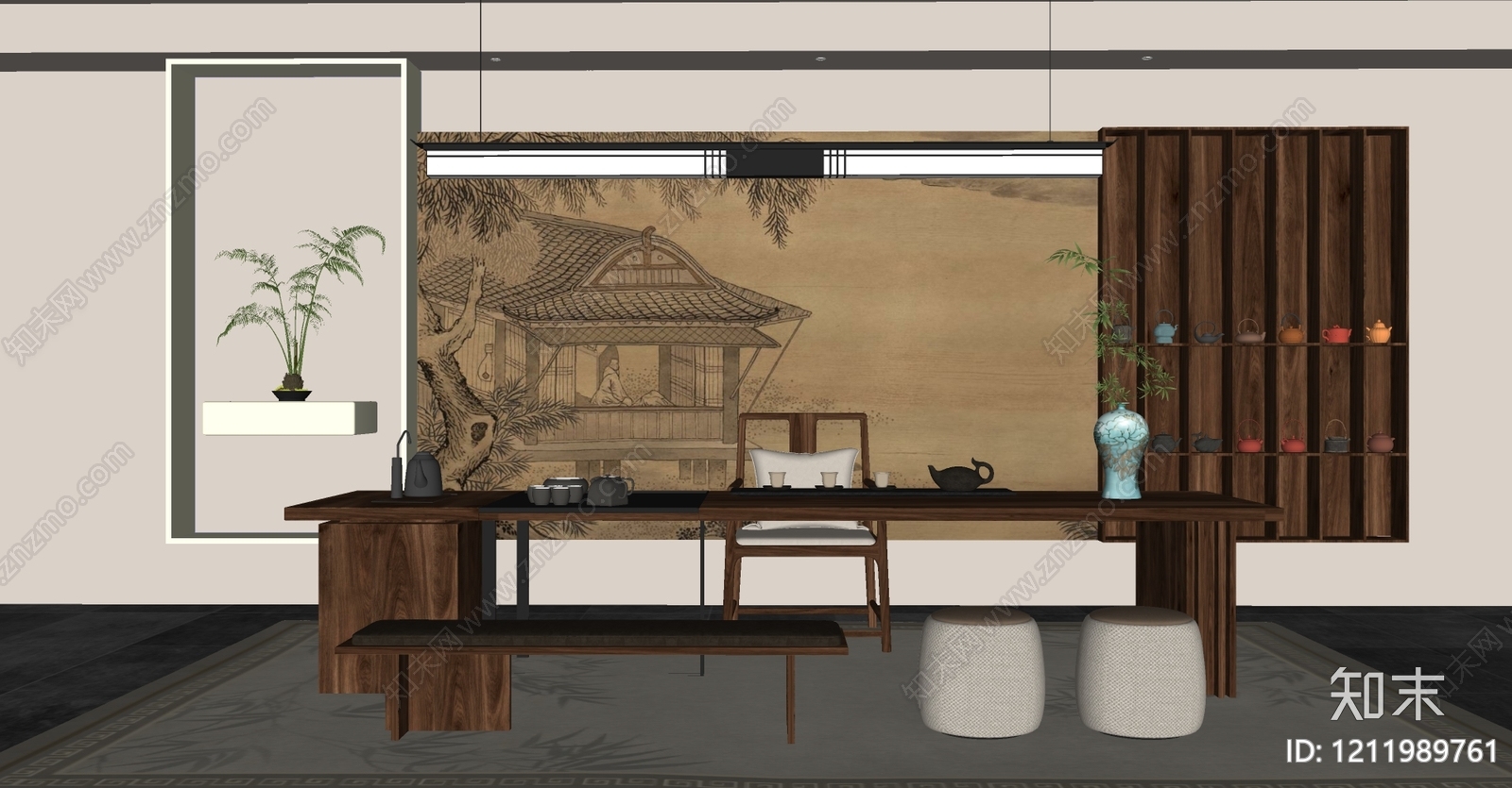 新中式茶室SU模型下载【ID:1211989761】