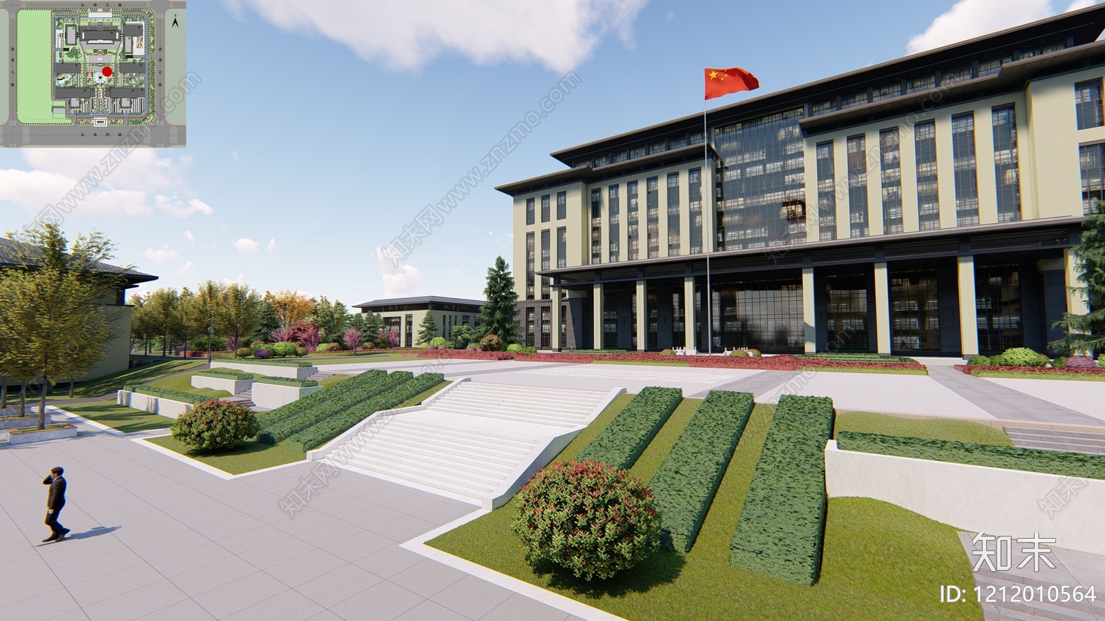 新中式办公园区景观SU模型下载【ID:1212010564】