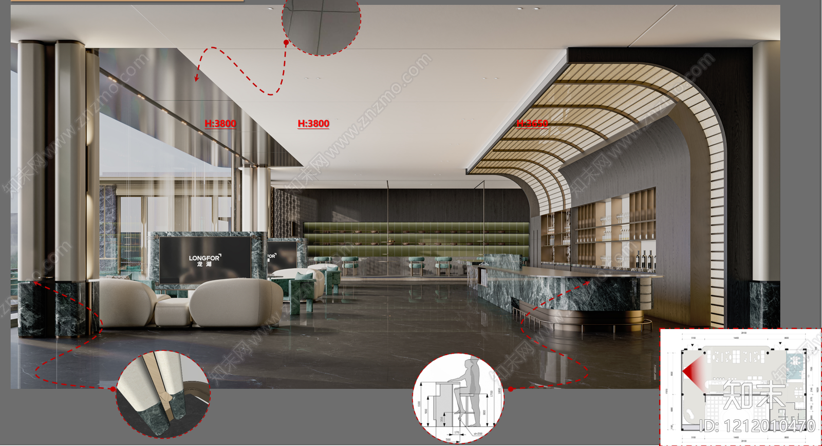 现代轻奢售楼处建筑施工图下载【ID:1212010470】