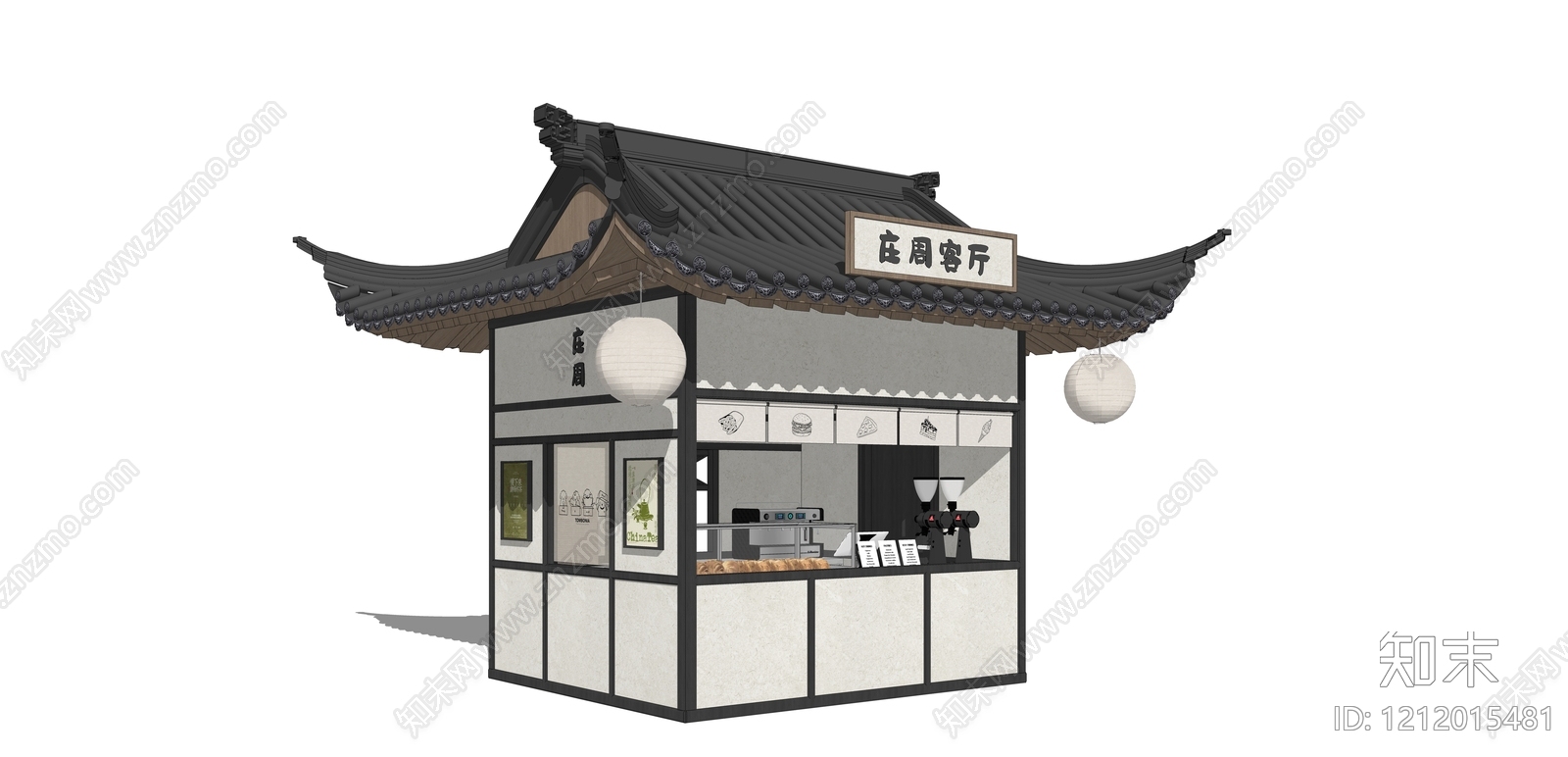 新中式售卖亭SU模型下载【ID:1212015481】
