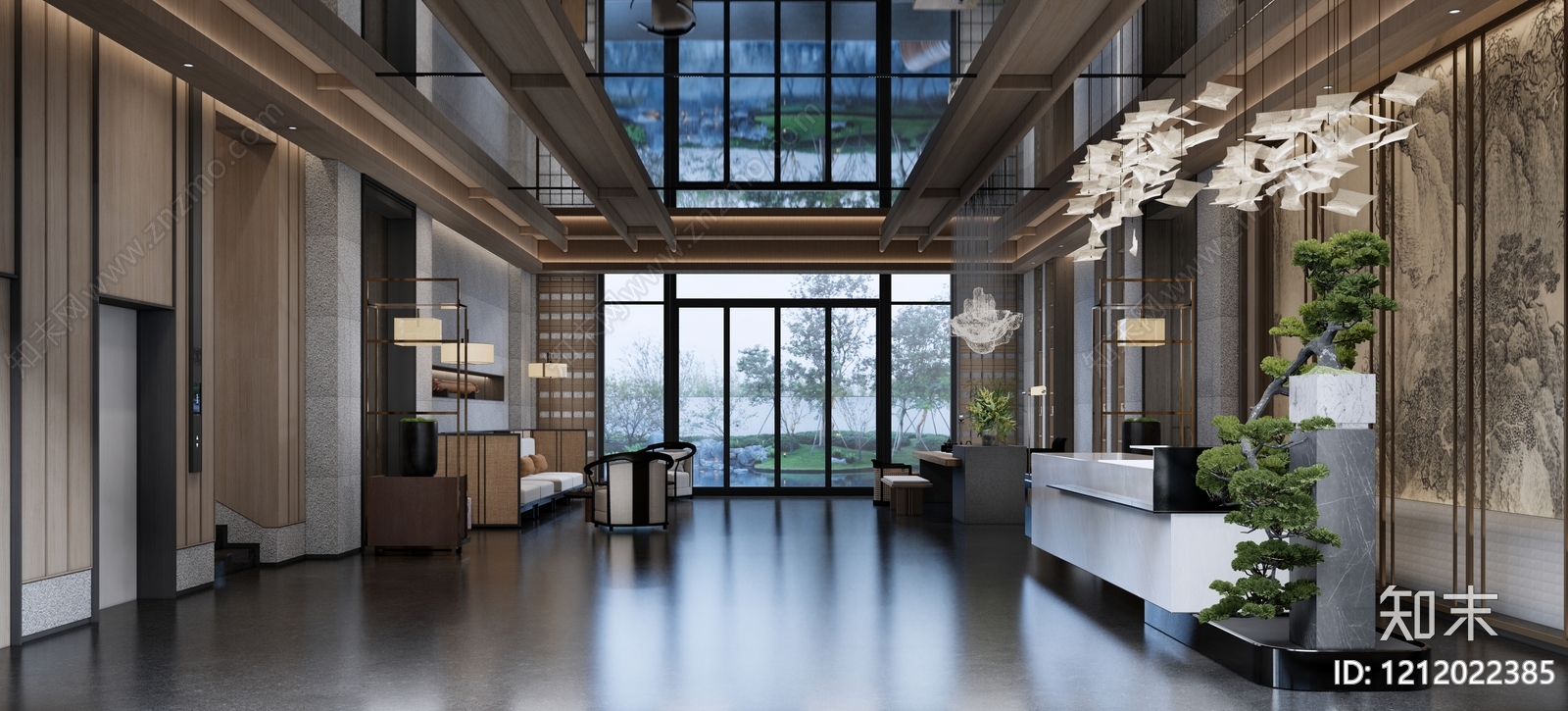 新中式酒店大堂SU模型下载【ID:1212022385】