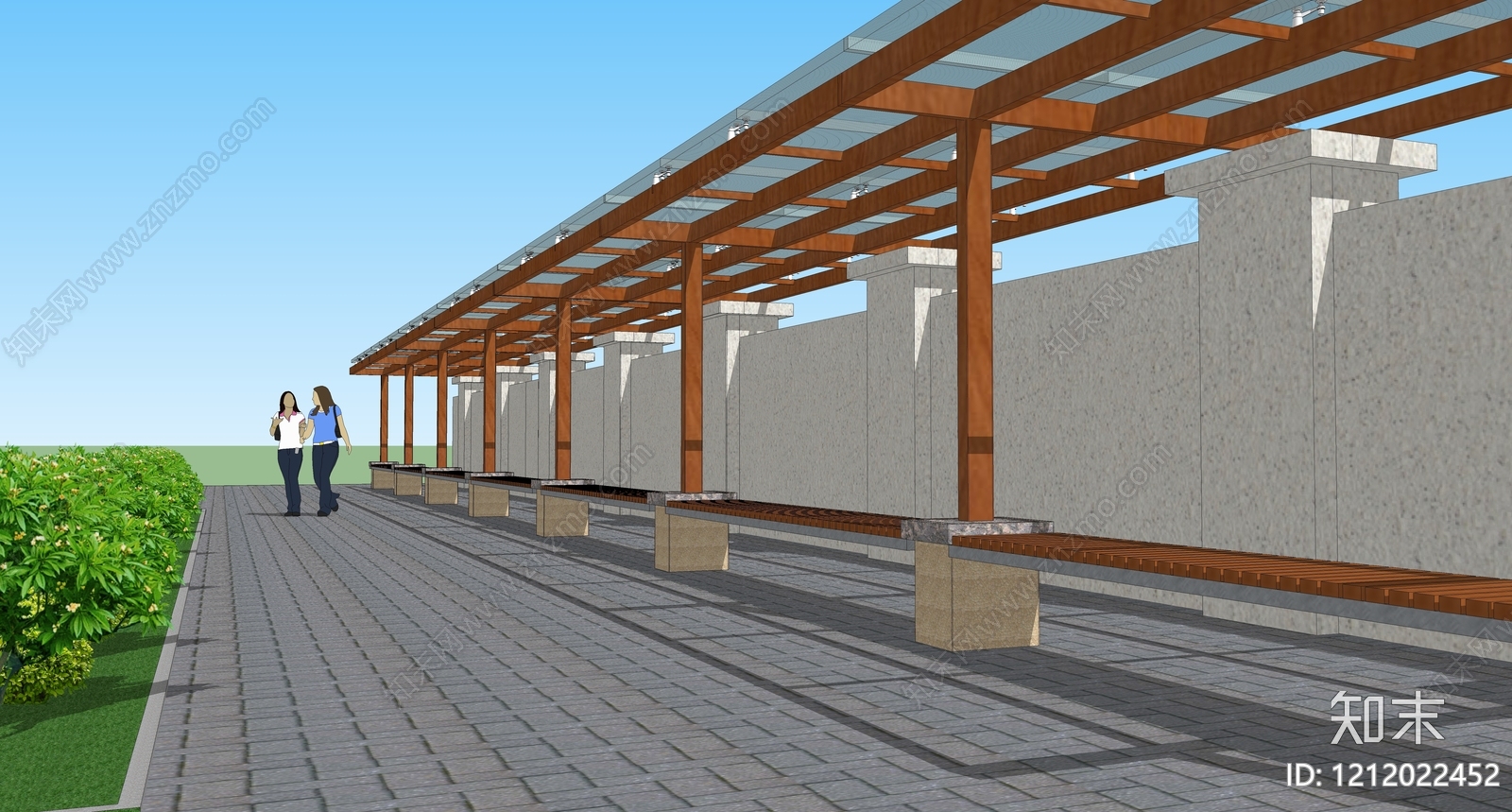 新中式连廊SU模型下载【ID:1212022452】