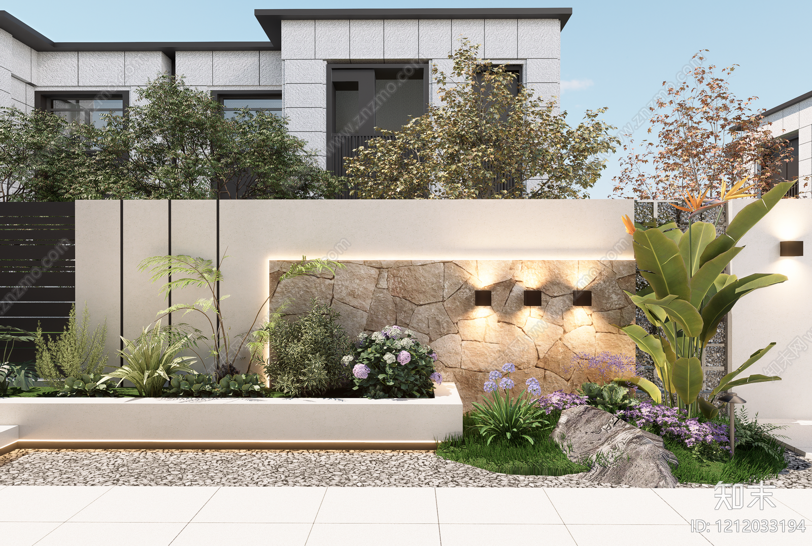现代简约别墅庭院SU模型下载【ID:1212033194】
