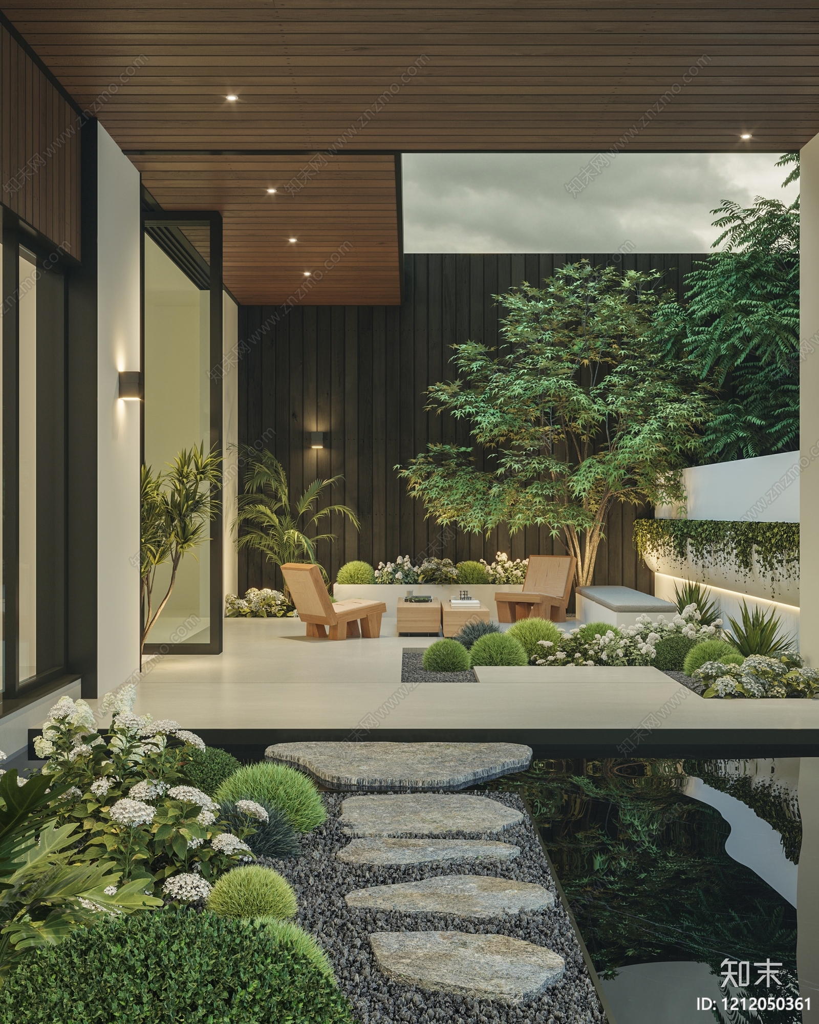 日式禅意屋顶花园SU模型下载【ID:1212050361】