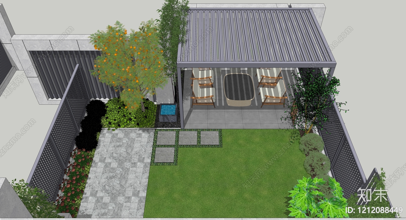 现代简约别墅庭院SU模型下载【ID:1212088449】