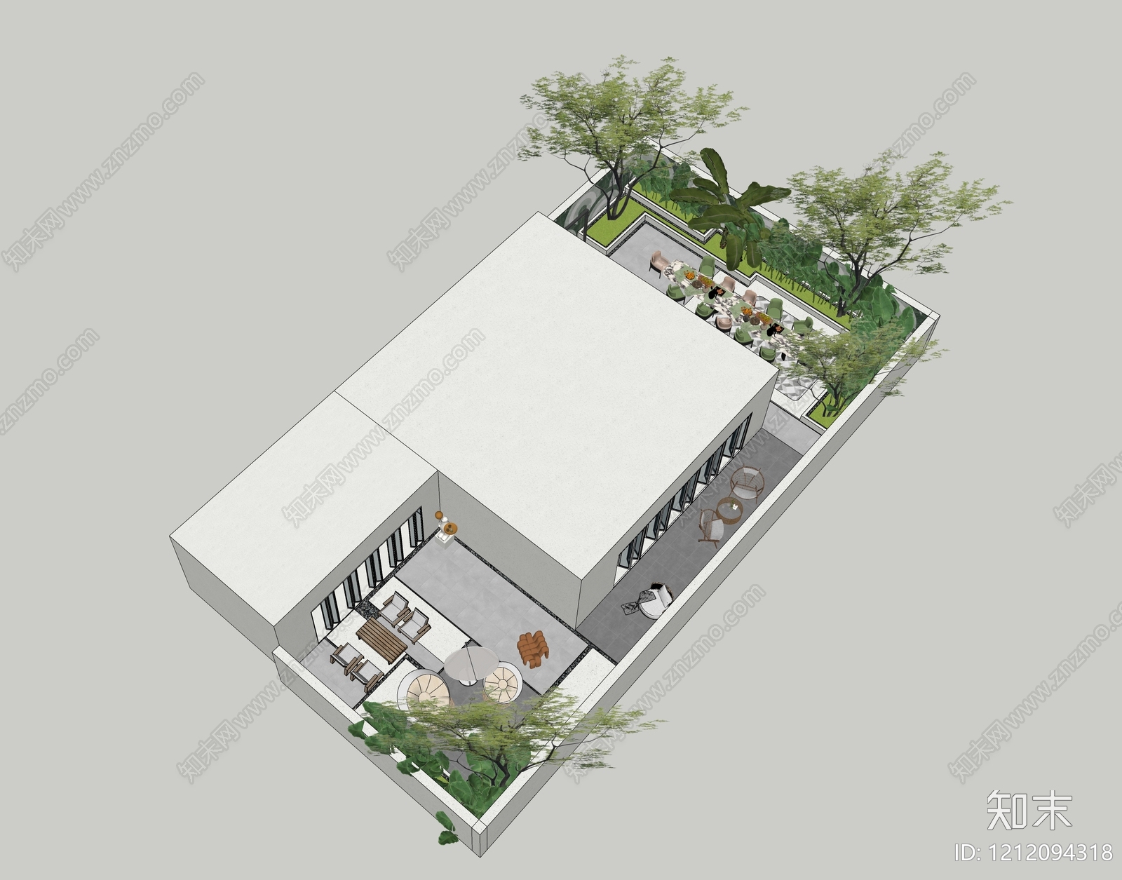 现代简约别墅庭院SU模型下载【ID:1212094318】