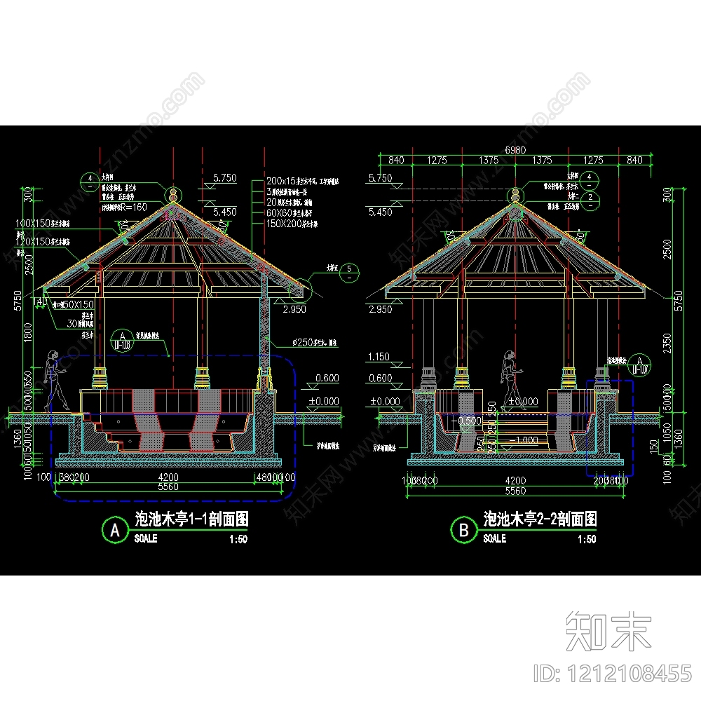 现代中式亭子施工图下载【ID:1212108455】
