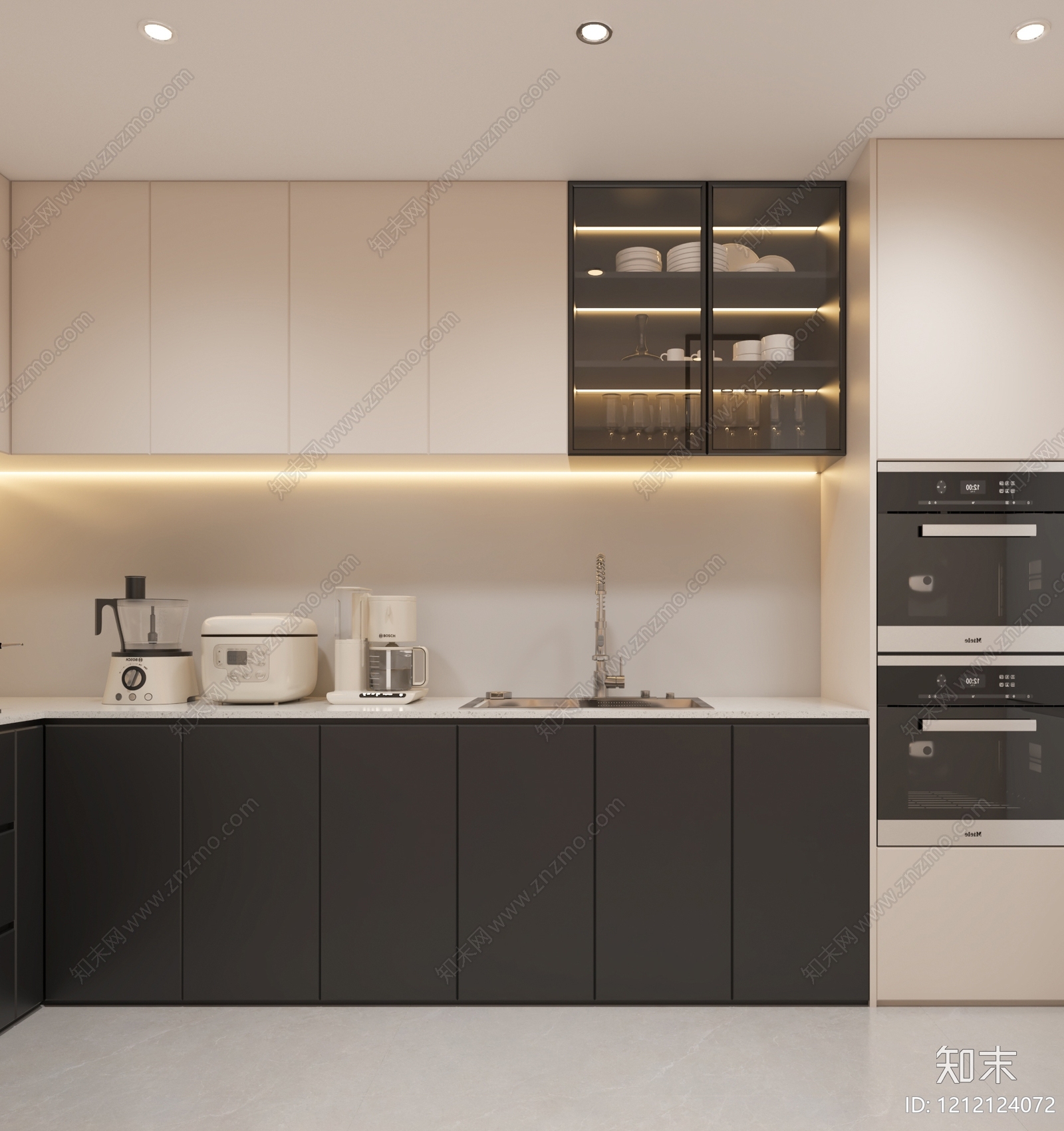 现代简约封闭式厨房3D模型下载【ID:1212124072】