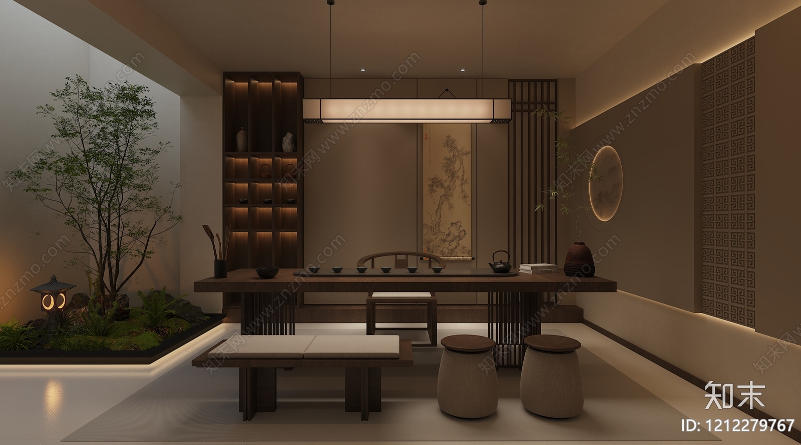 新中式茶室3D模型下载【ID:1212279767】