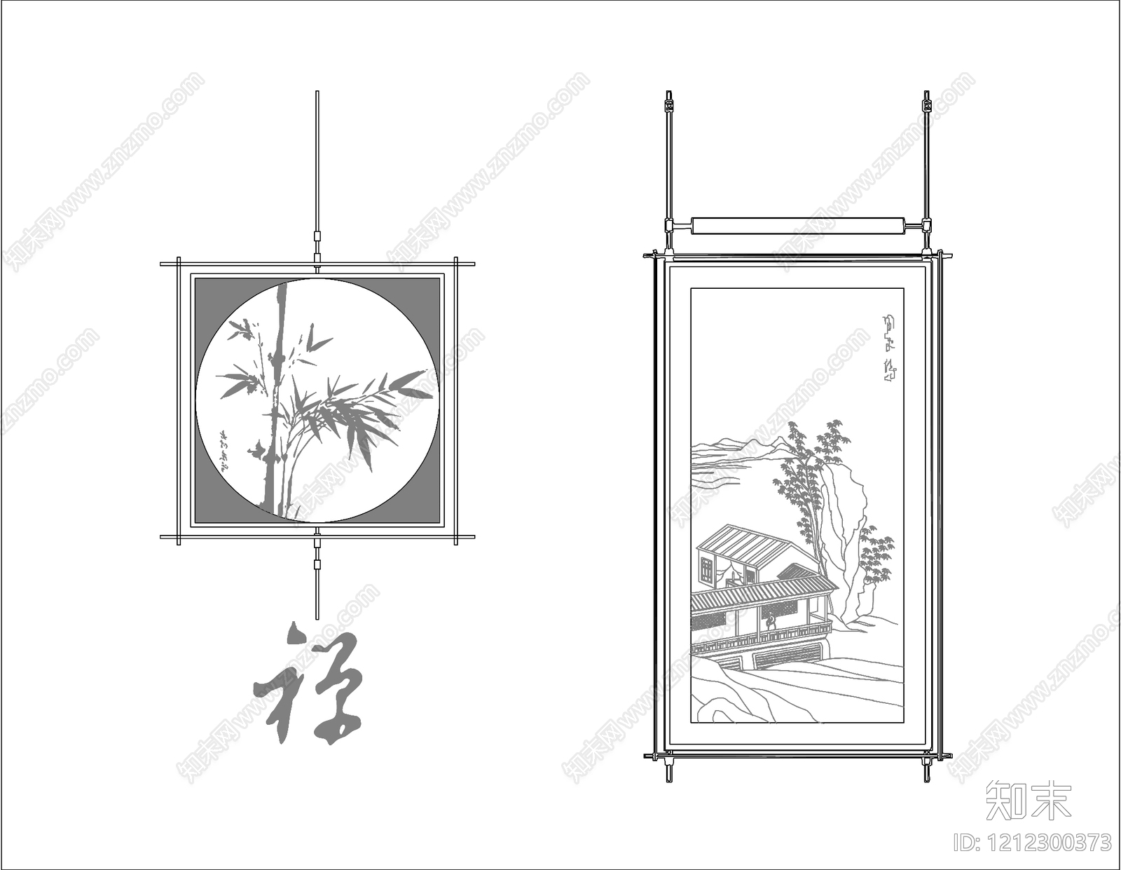 现代,新中式挂画CAD图纸