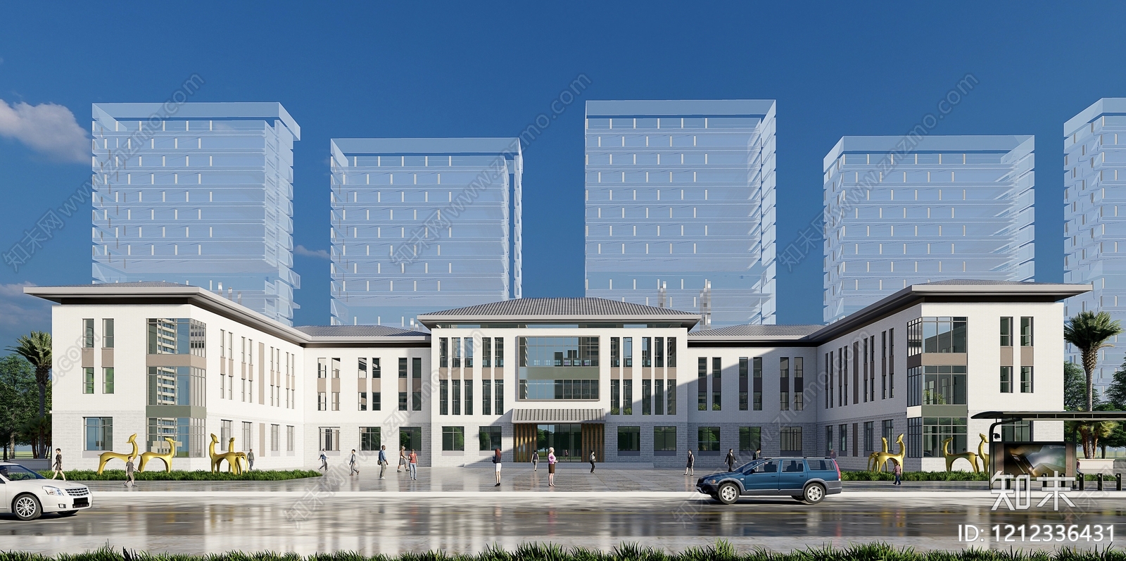 新中式学校建筑SU模型下载【ID:1212336431】