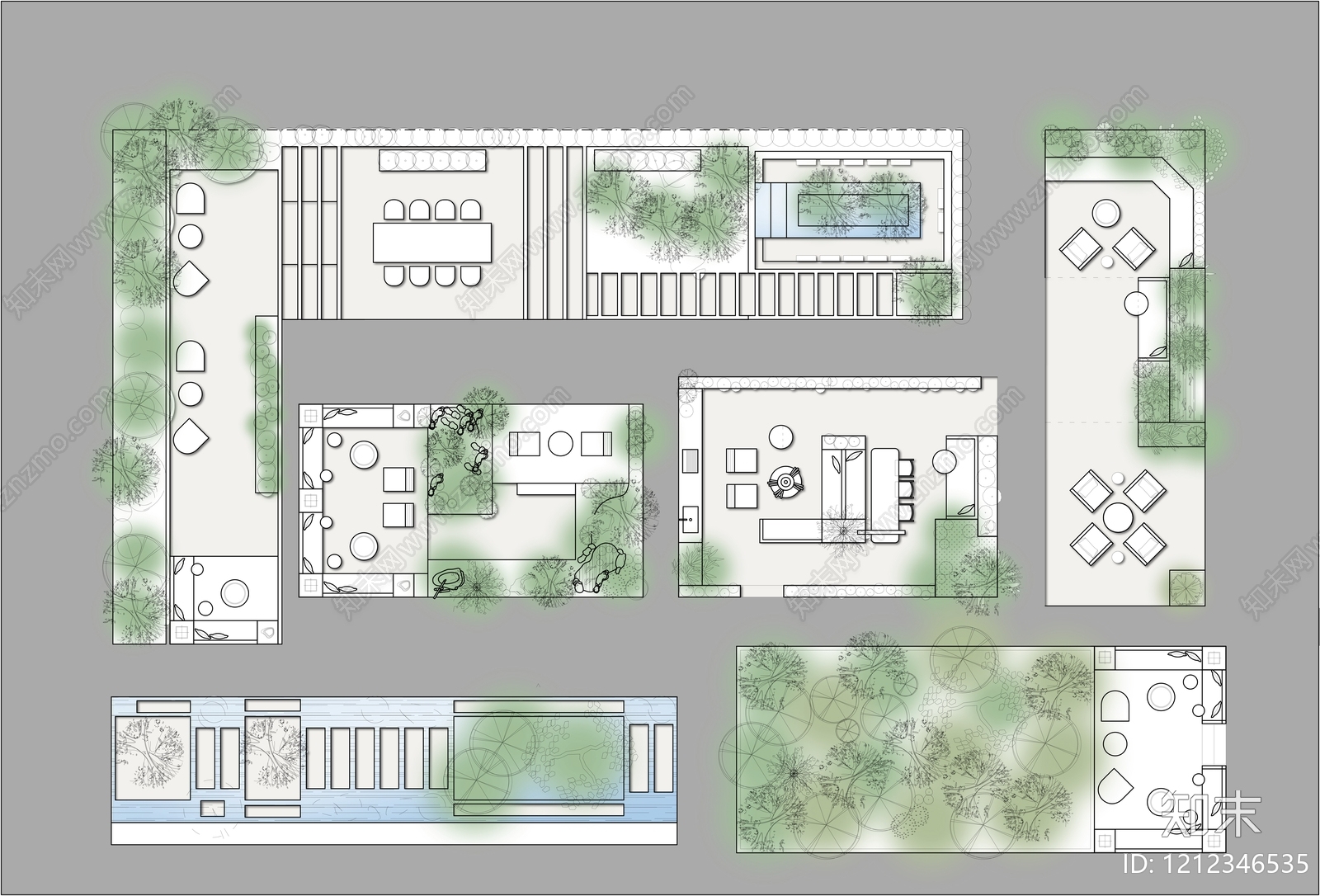 新中式中式庭院施工图下载【ID:1212346535】