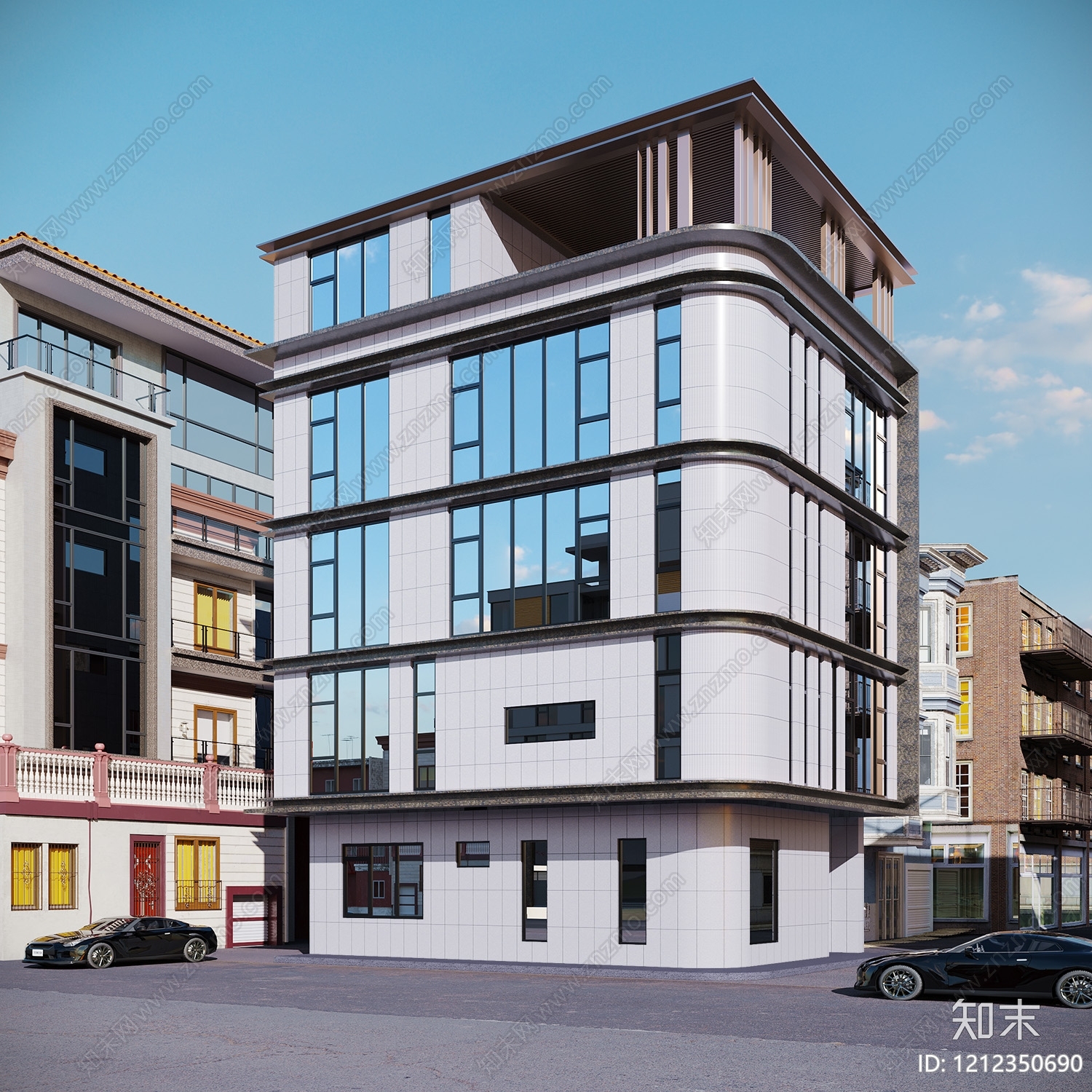 现代主义多层住宅楼3D模型下载【ID:1212350690】