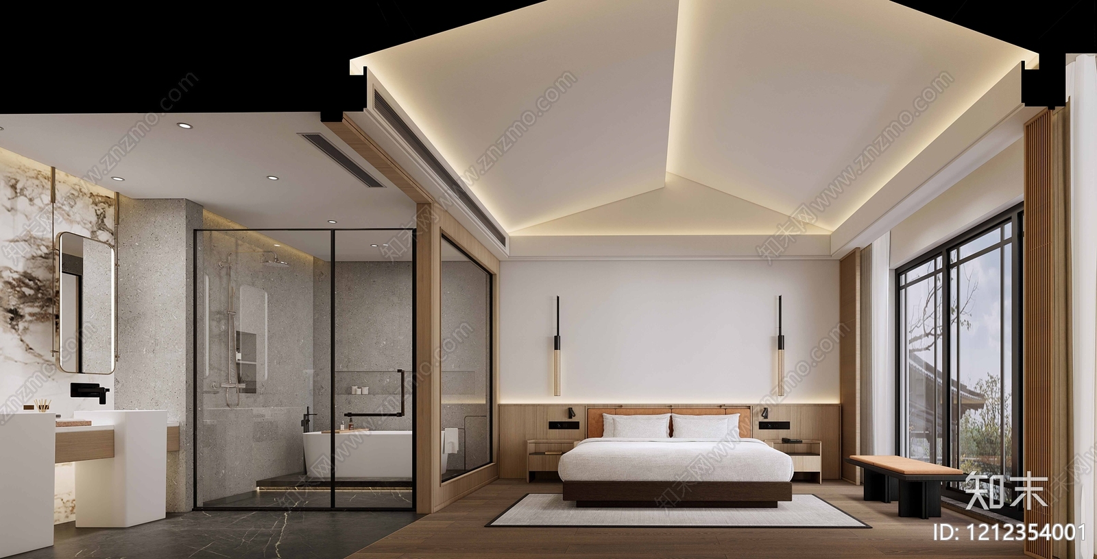 新中式酒店客房SU模型下载【ID:1212354001】