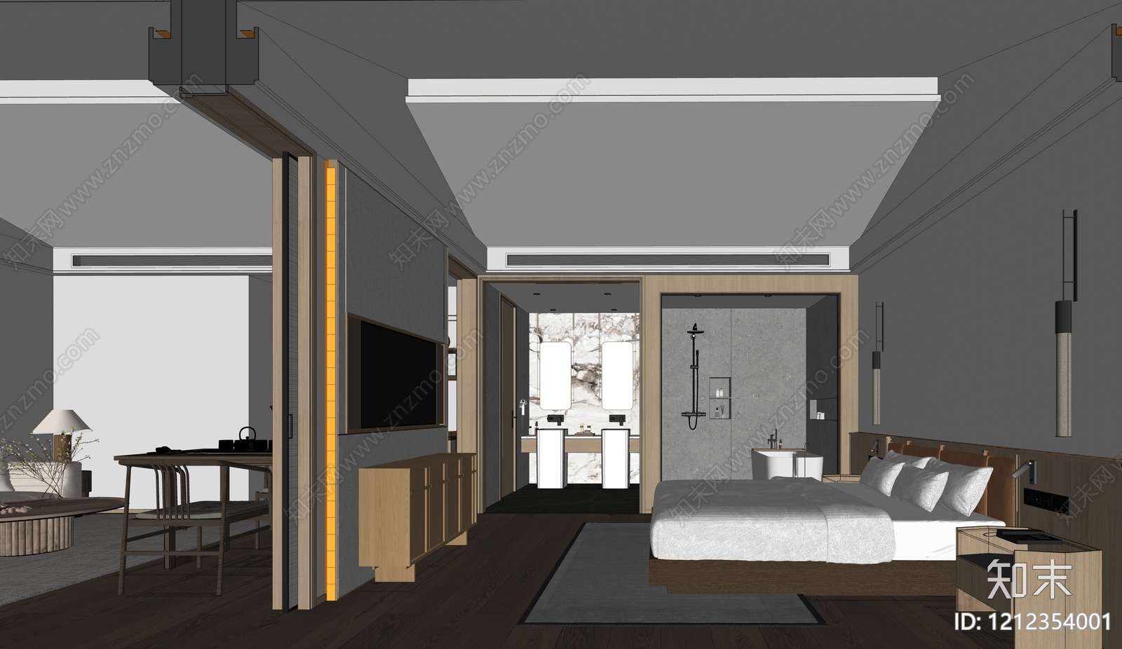 新中式酒店客房SU模型下载【ID:1212354001】