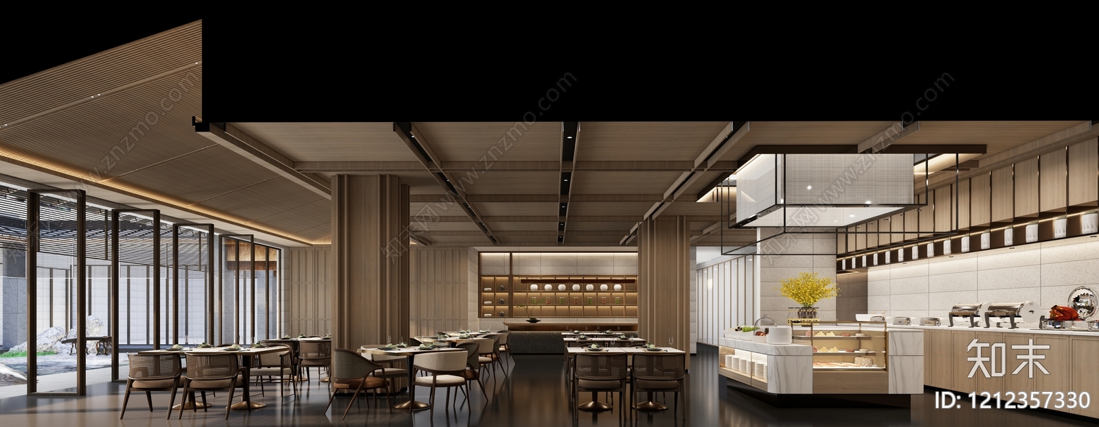 新中式酒店餐厅SU模型下载【ID:1212357330】