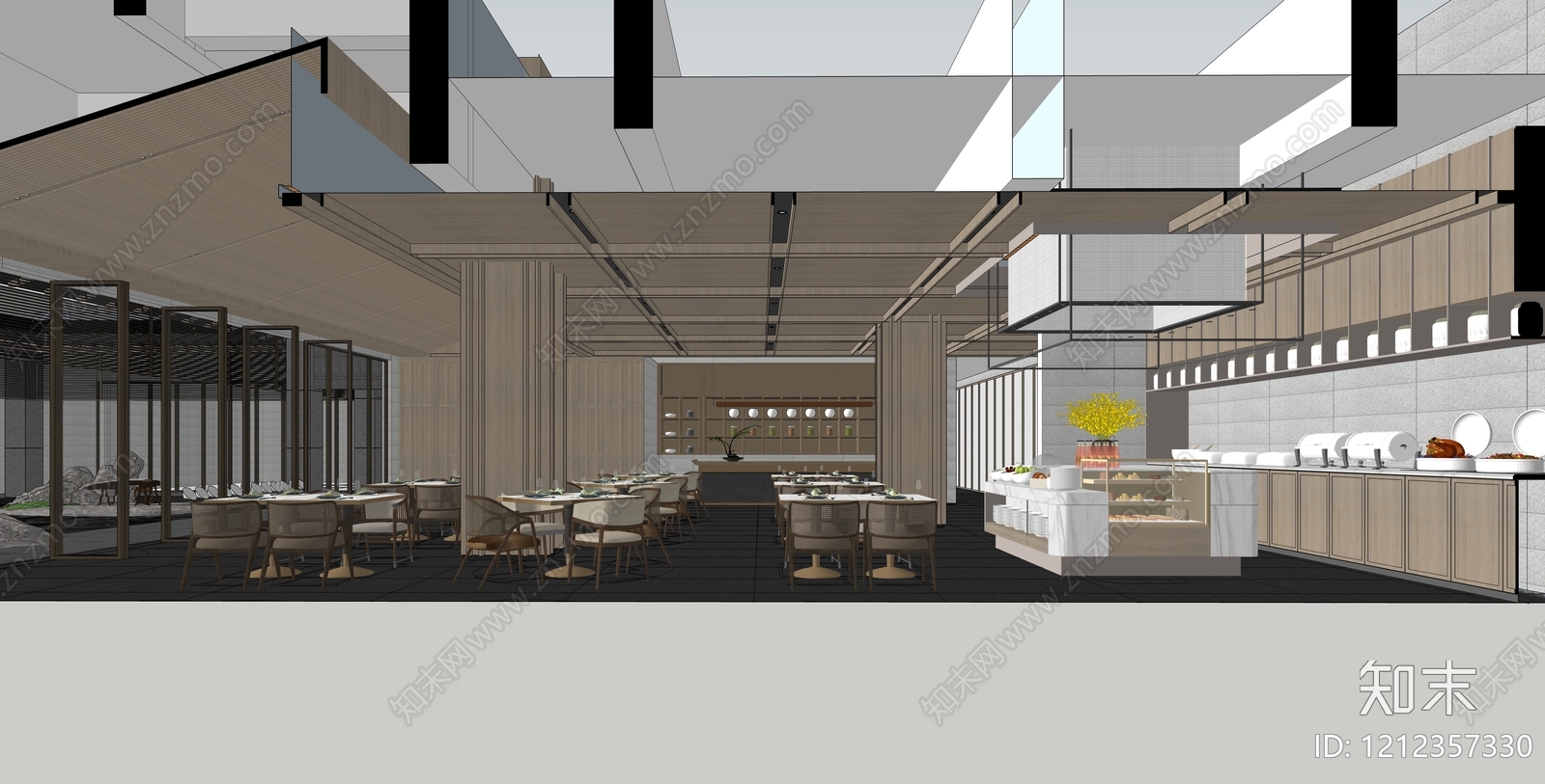 新中式酒店餐厅SU模型下载【ID:1212357330】