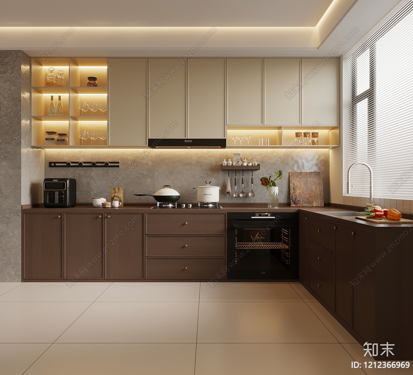现代简约封闭式厨房3D模型下载【ID:1212366969】
