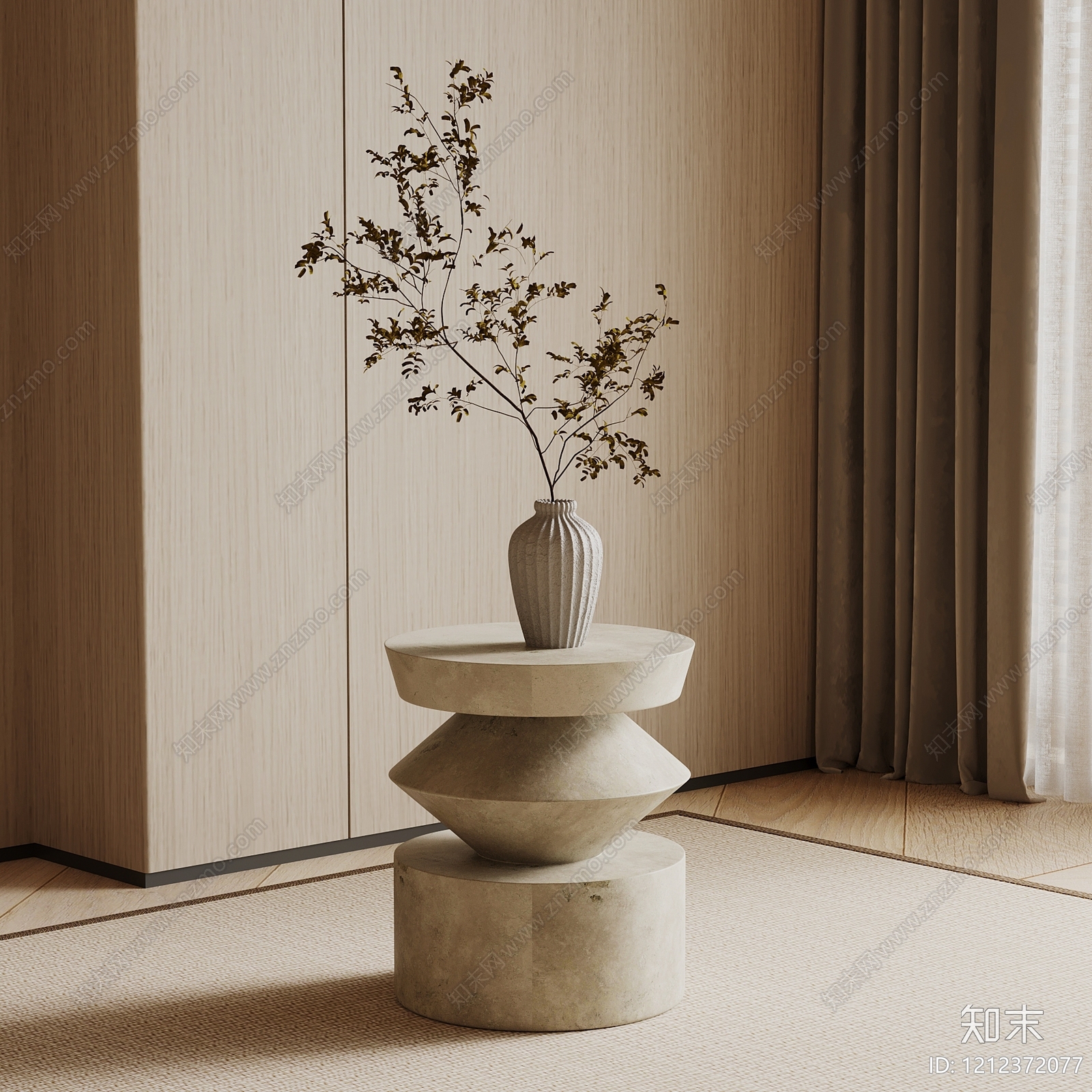 奶油风边几SU模型下载【ID:1212372077】
