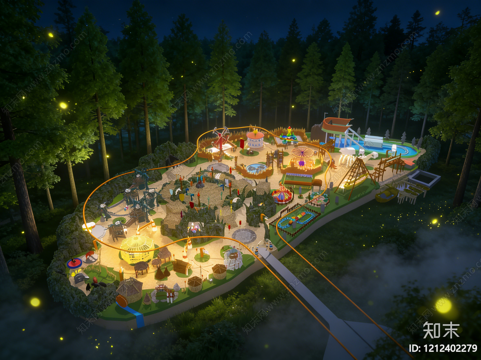 主题乐园风格儿童游乐空间SU模型下载【ID:1212402279】